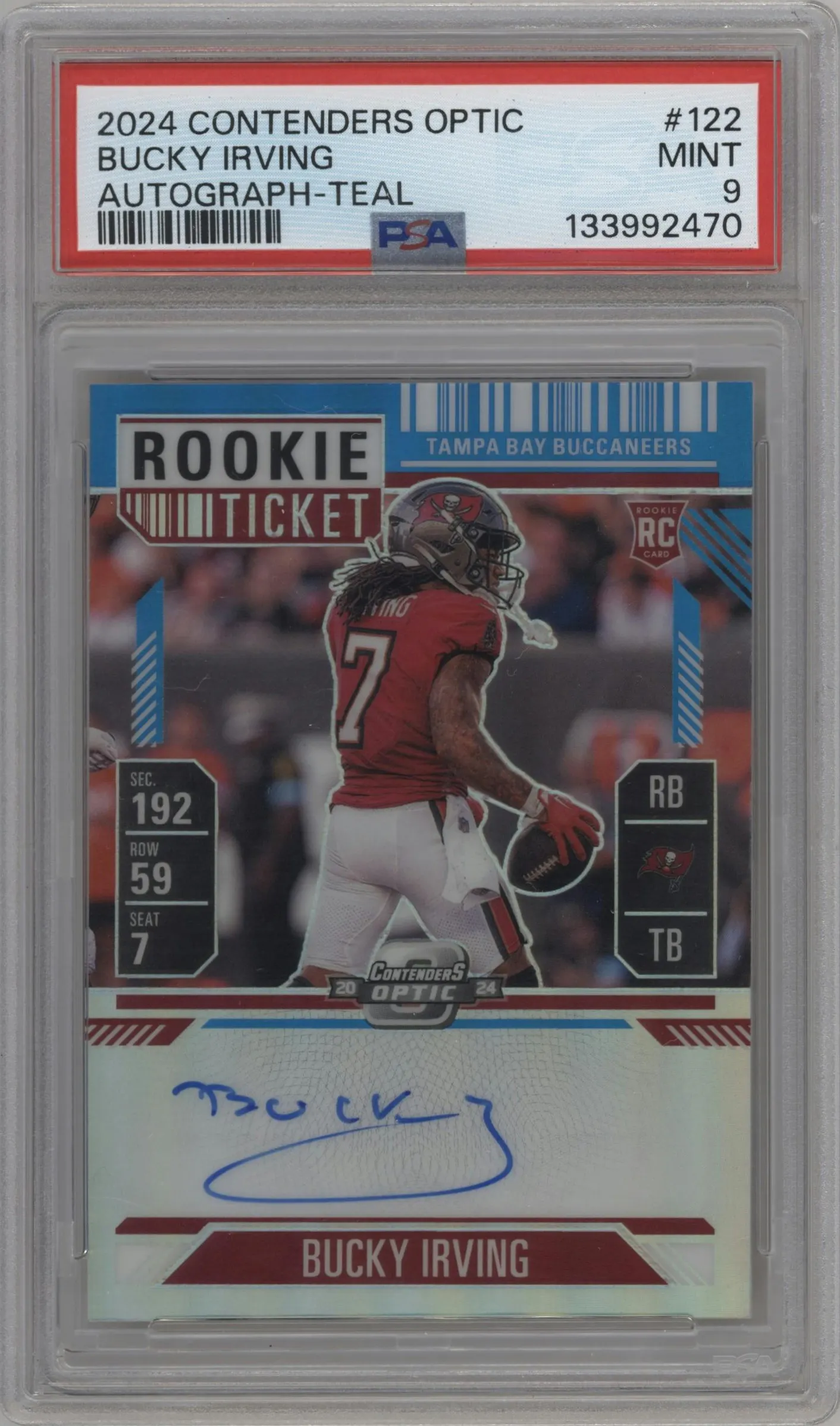 2024 Panini Contenders Optic Rke.Tkt.RPS Auto Bucky Irving Teal #122 PSA 9