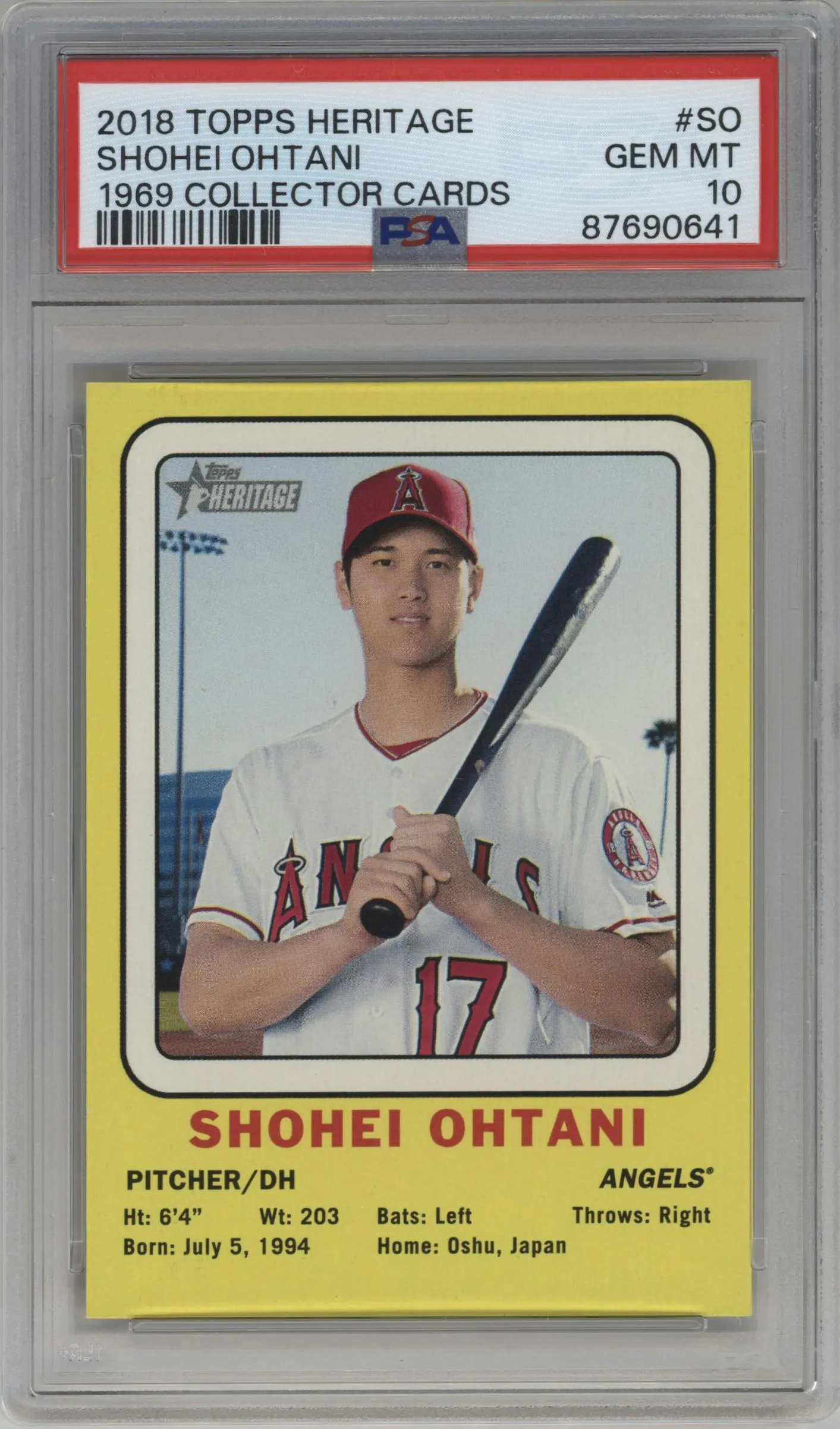 2018 Topps Heritage High Number '69 Collector Cards Shohei Ohtani #69CC-SO PSA 10