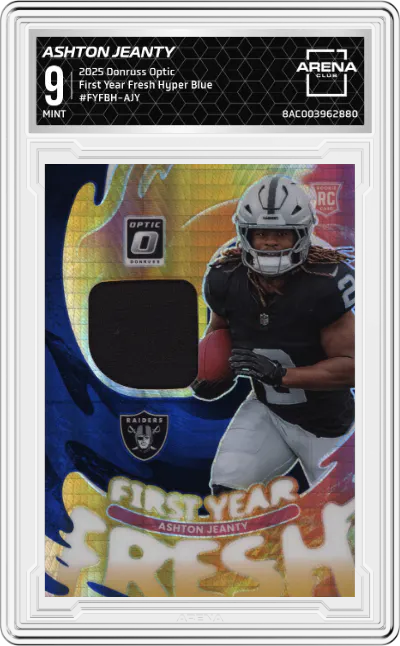 2025 Donruss Optic First Year Fresh Ashton Jeanty Hyper Blue #FYFBH-AJY ARENA CLUB 9