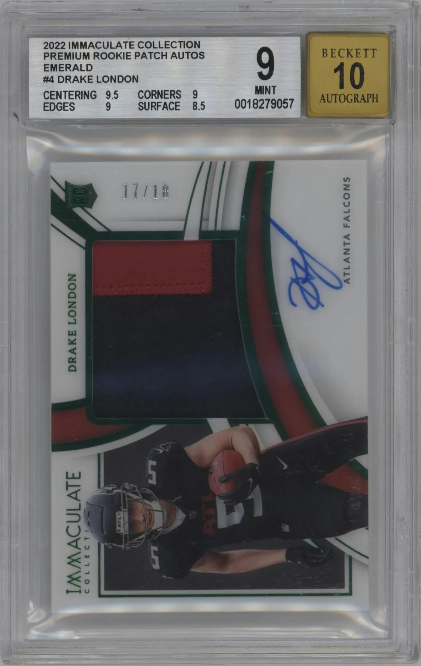 2022 Panini Immaculate Collection Prem.Ptch.Rke.Auto Drake London Emerald #PPR-DLO BGS 9