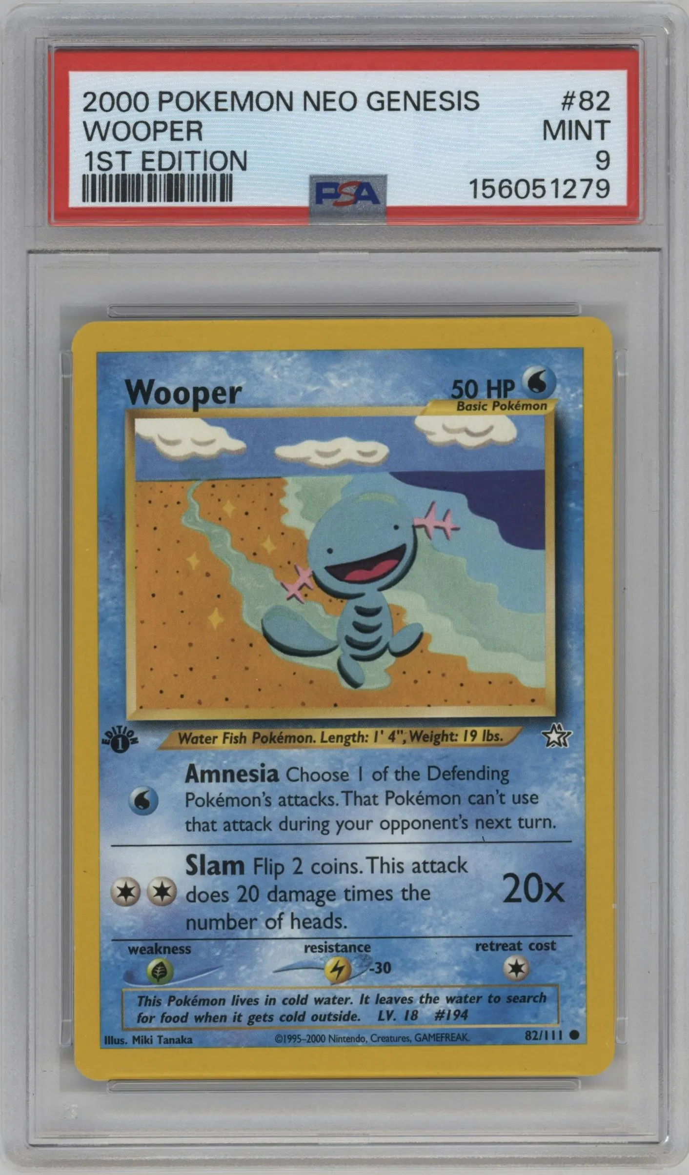 2000 Pokemon Neo Genesis Wooper #82 PSA 9