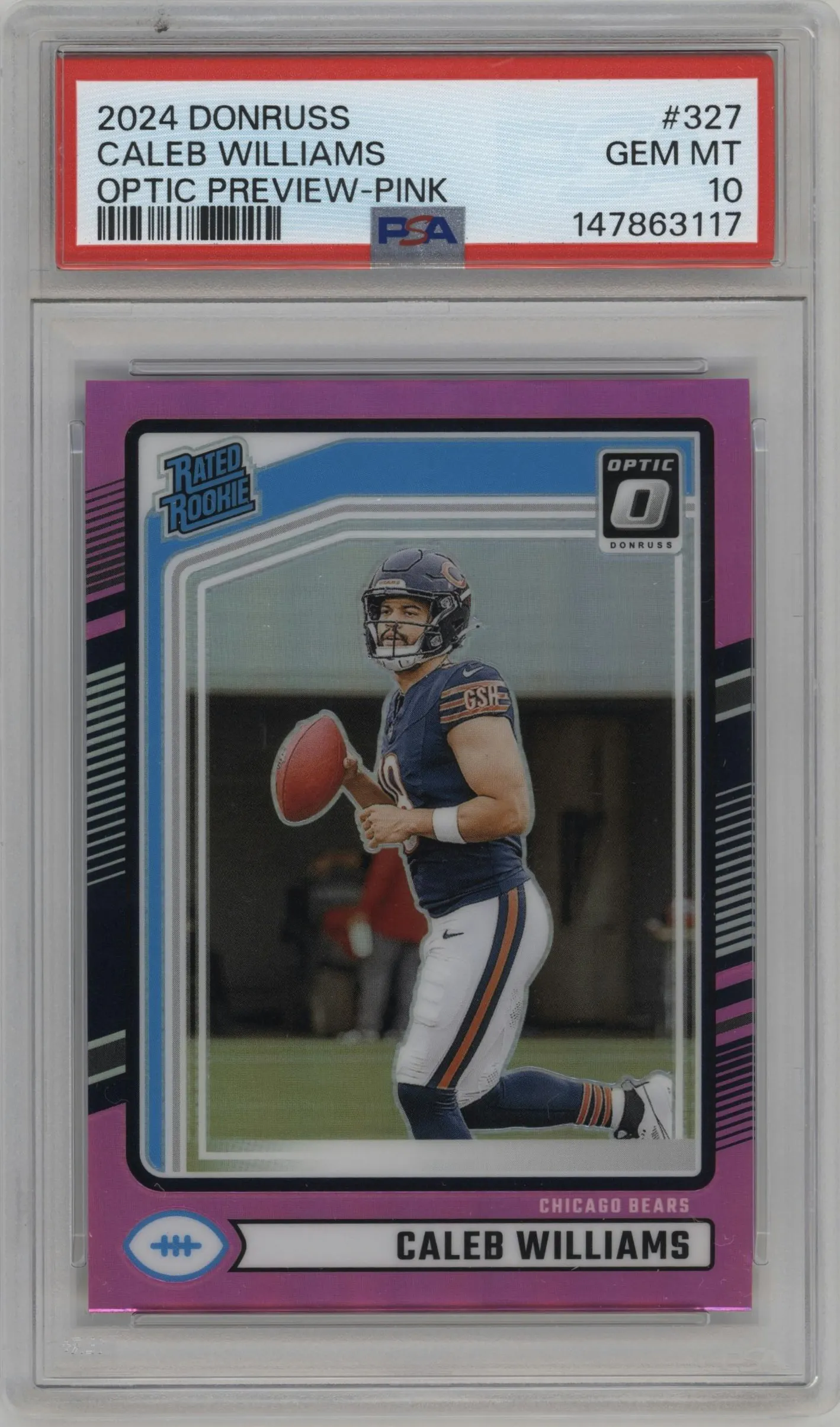 2024 Donruss Opt.Rtd.Rke.Prev. Caleb Williams Pink #327 PSA 10