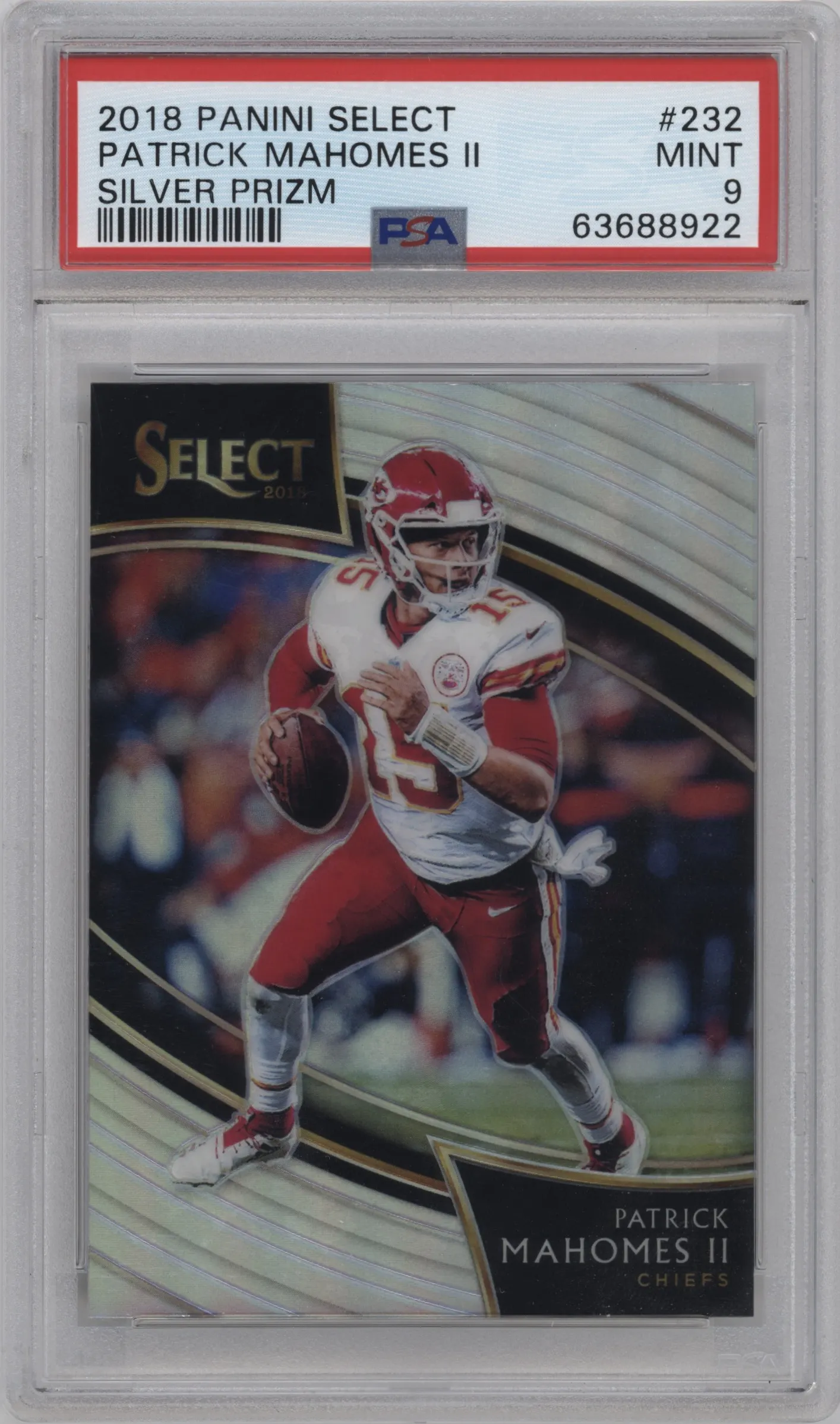 2018 Panini Select Field Lvl. Patrick Mahomes II Silver Prizm #232 PSA 9