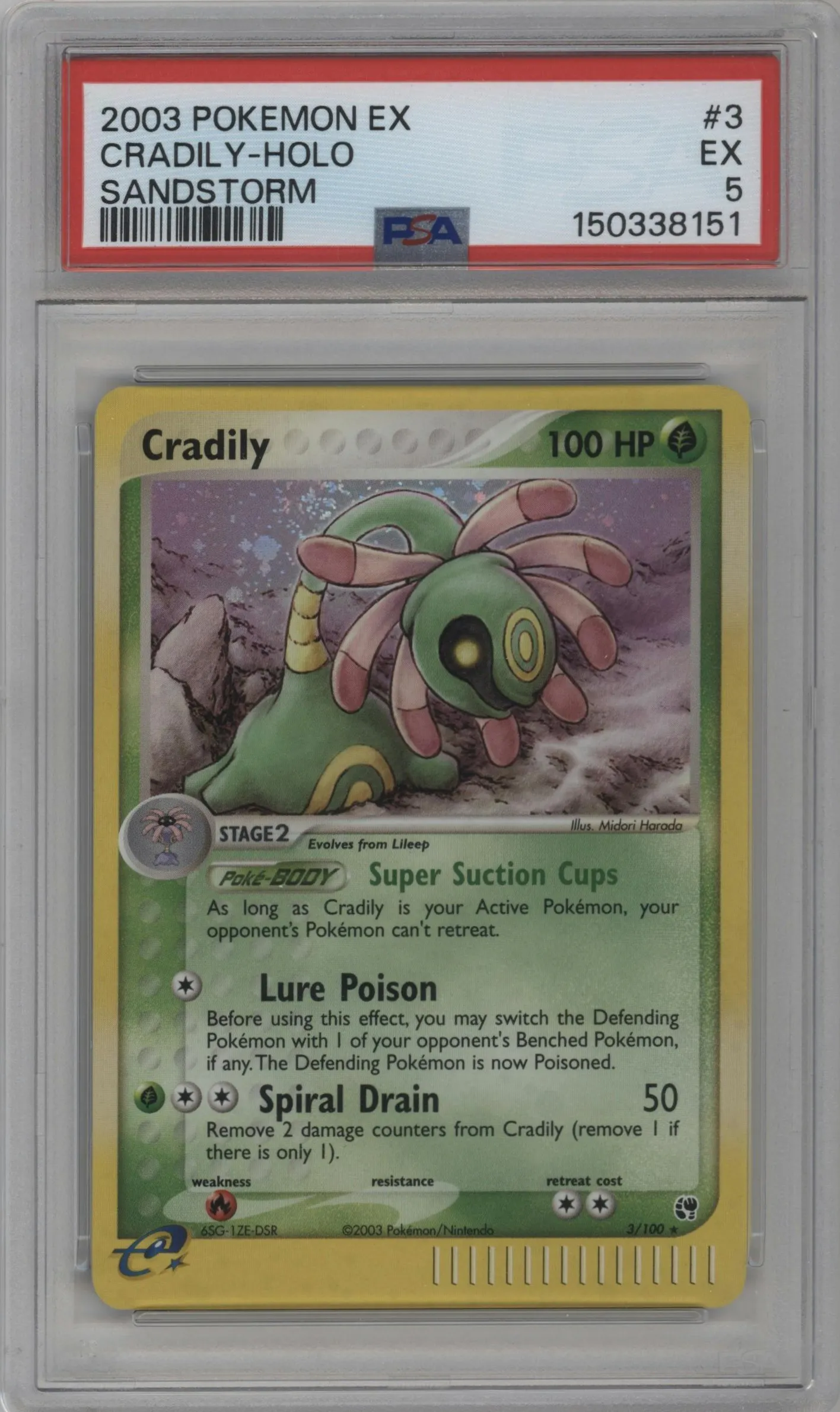 2003 Pokemon EX Sandstorm Cradily #3 PSA 5