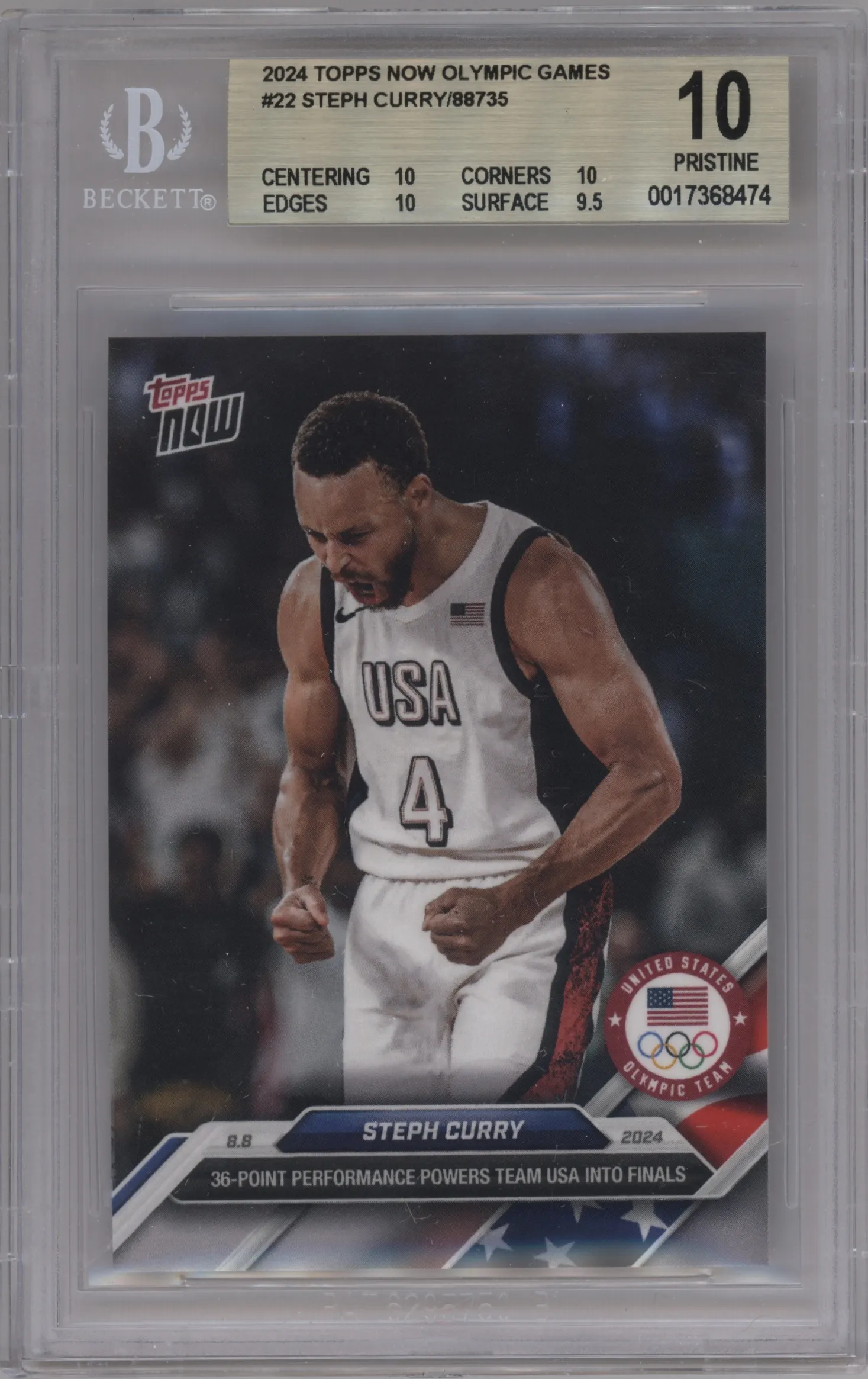 2024 Topps Now Olympics Steph Curry BGS 10