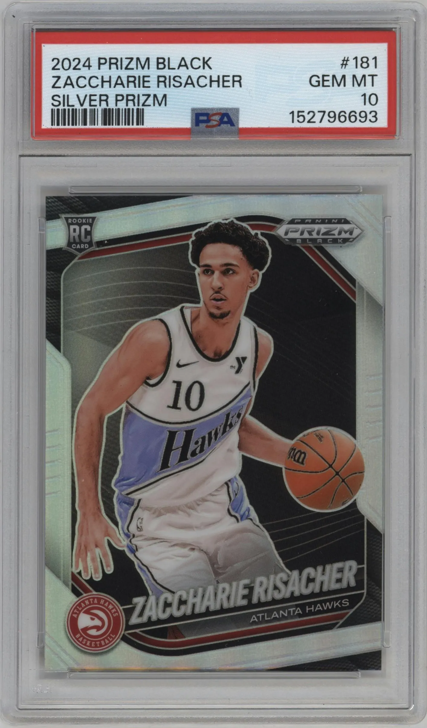 2024 Panini Prizm Black Zaccharie Risacher Silver #181 PSA 10