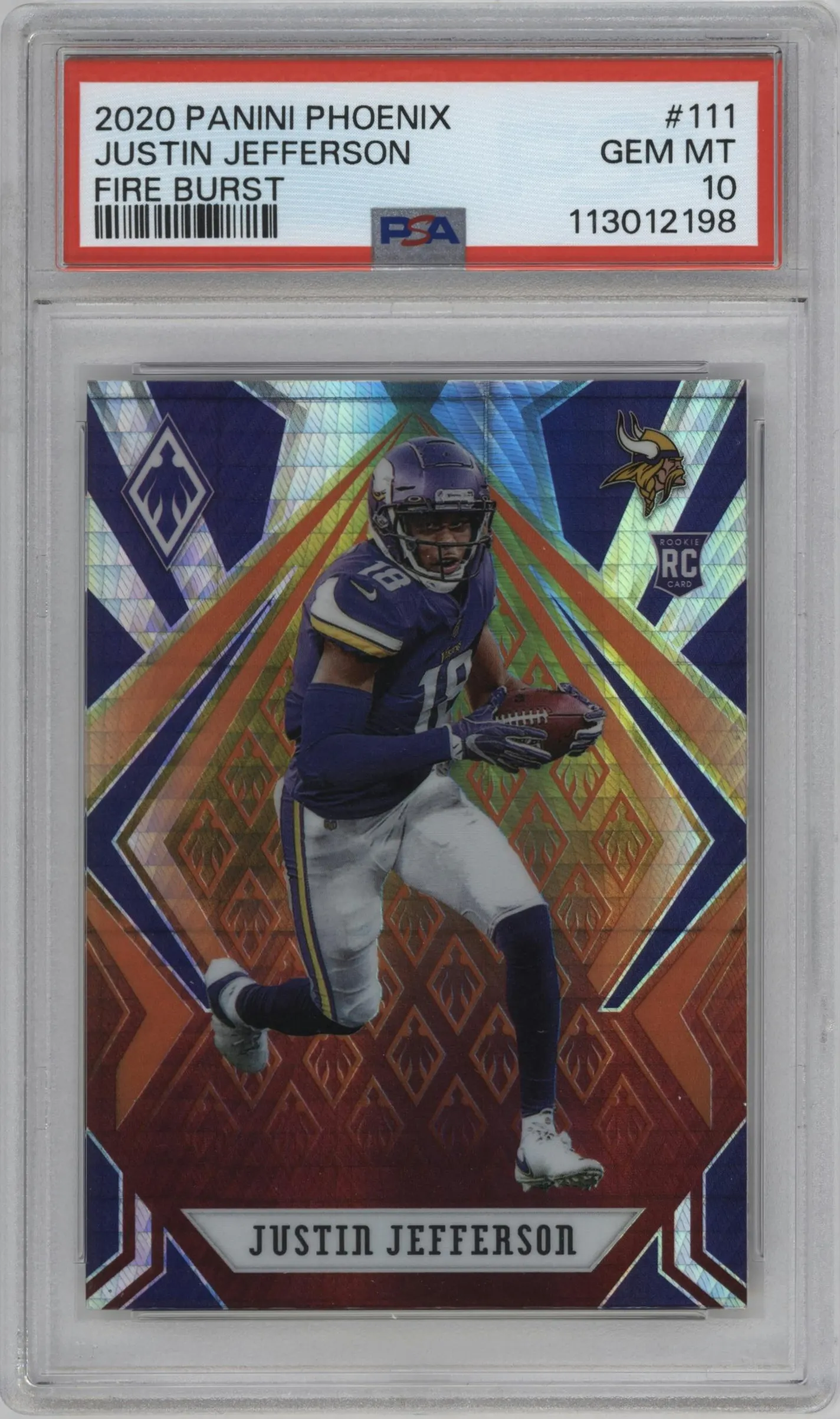 2020 Panini Phoenix Justin Jefferson Fire Burst #111 PSA 10
