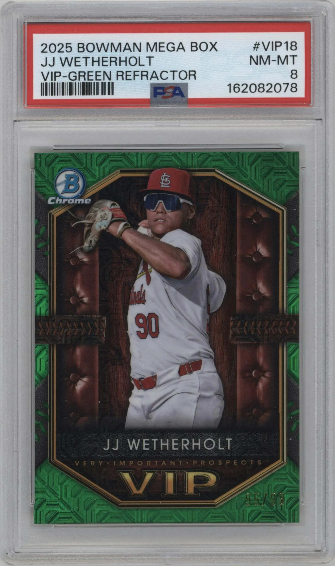 2025 Bowman Mega Box VIP JJ Wetherholt Green Refractor #VIP-18 PSA 8