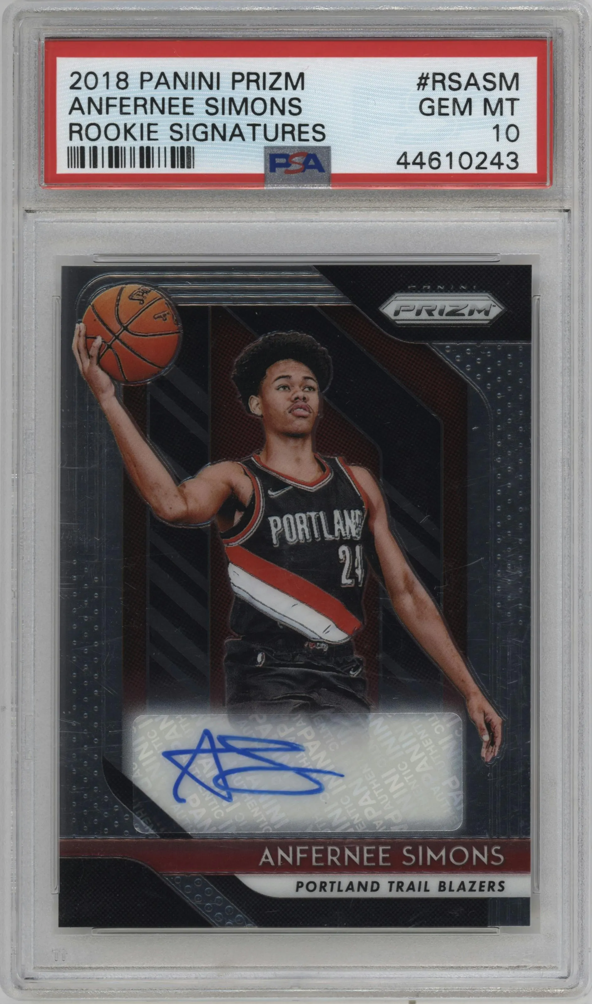 2018 Panini Prizm Rke.Sig. Anfernee Simons #RS-ASM PSA 10