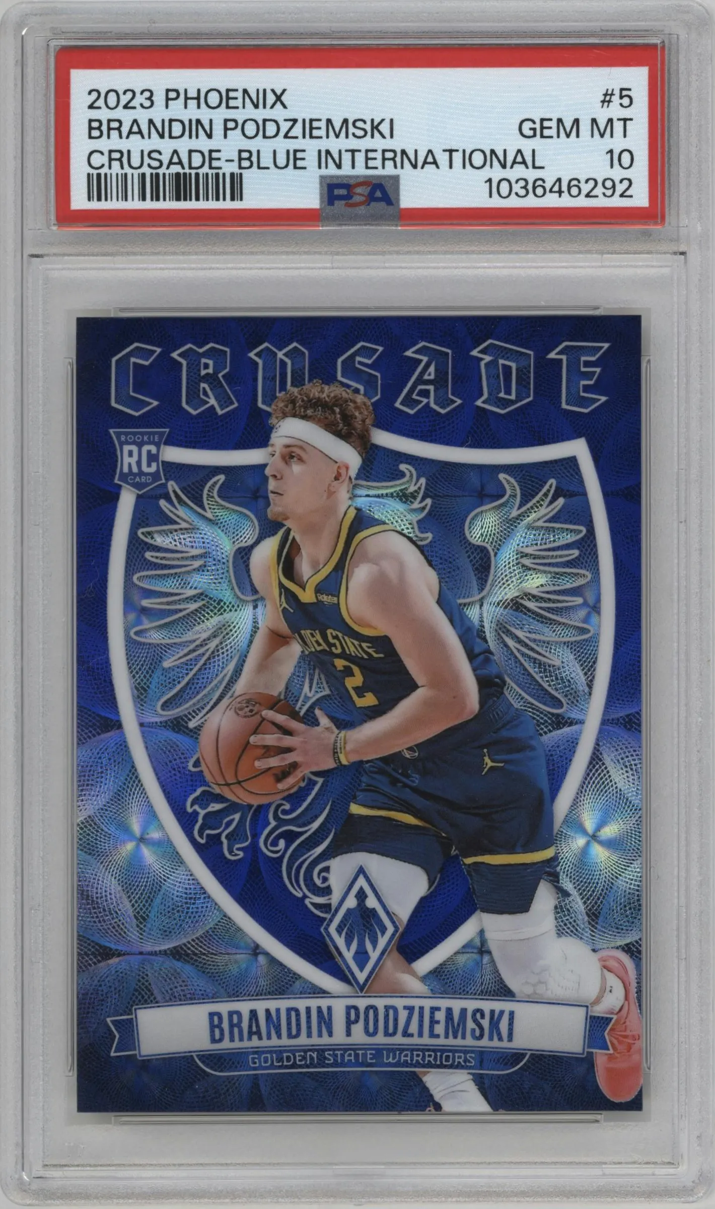 2023 Panini Phoenix Crusade Brandin Podziemski International Blue #5 PSA 10