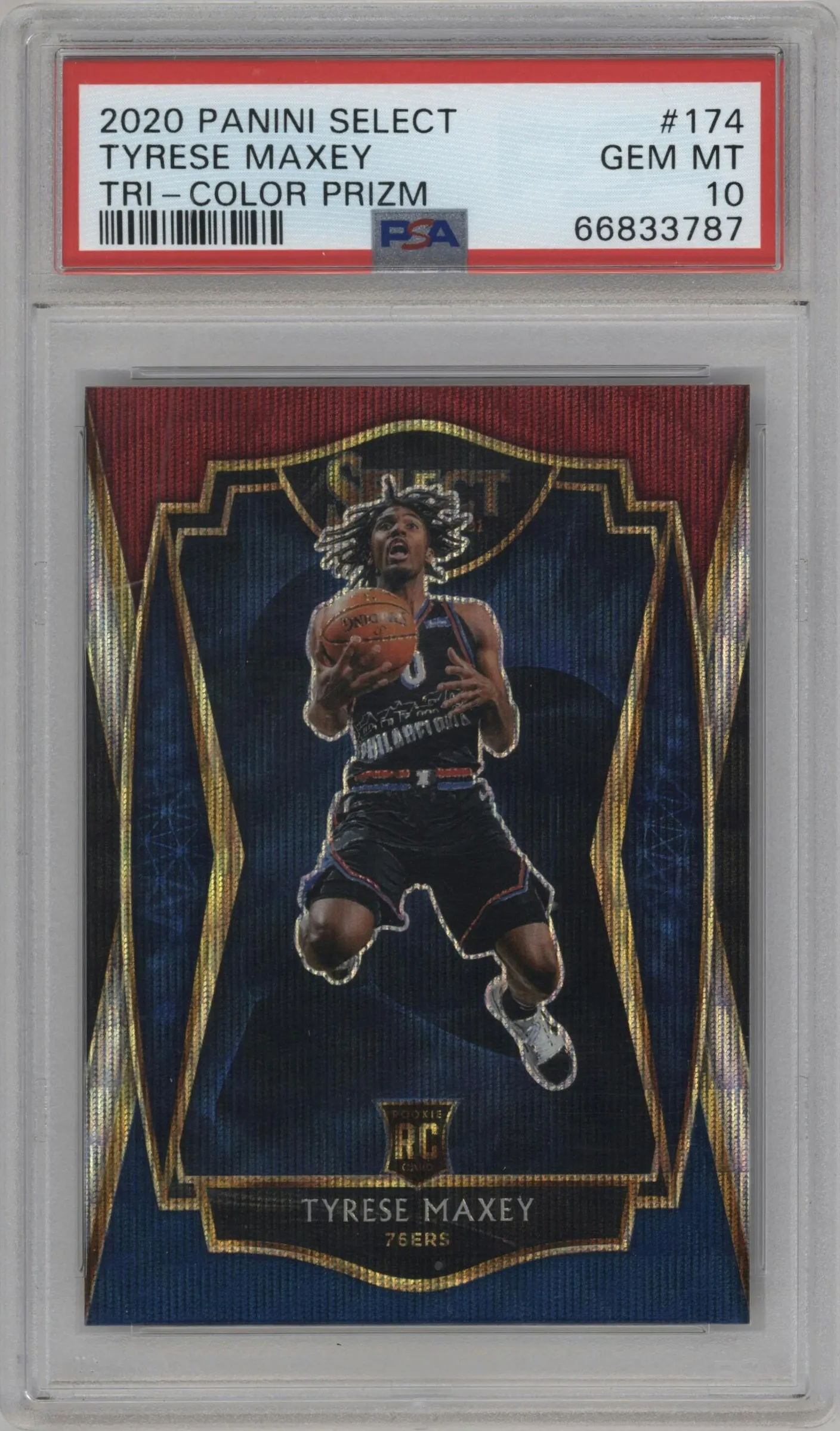 2020 Panini Select Pre.Lvl. Tyrese Maxey Tri-Color #174 PSA 10