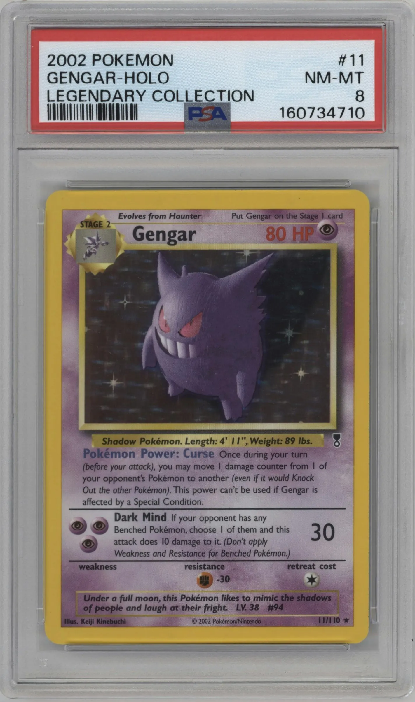 2002 Pokemon Legendary Collection Gengar #11 PSA 8