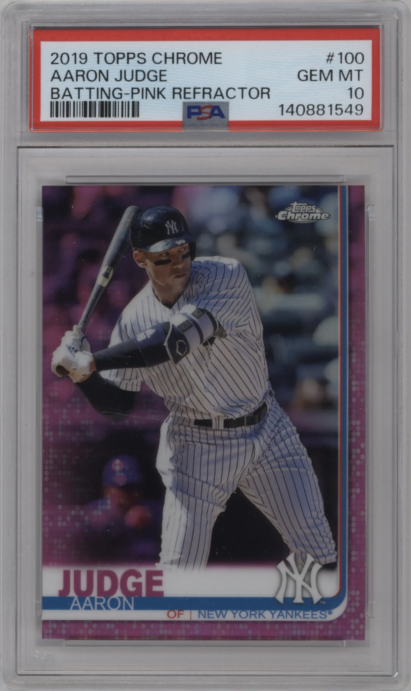 2019 Topps Chrome Aaron Judge Pink Refractor #100 PSA 10