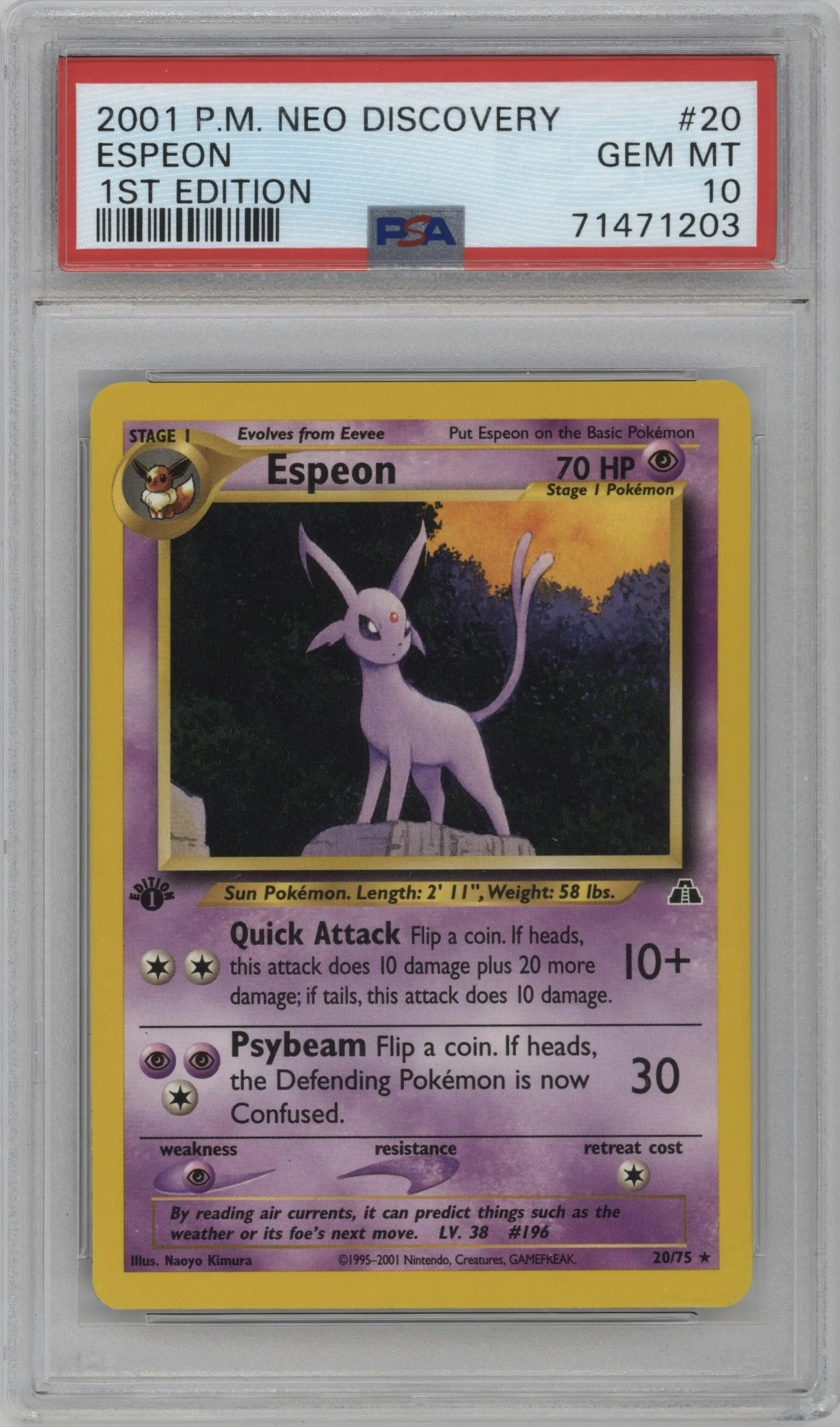 2001 Pokemon Neo Genesis Neo Discovery Espeon #20 PSA 10