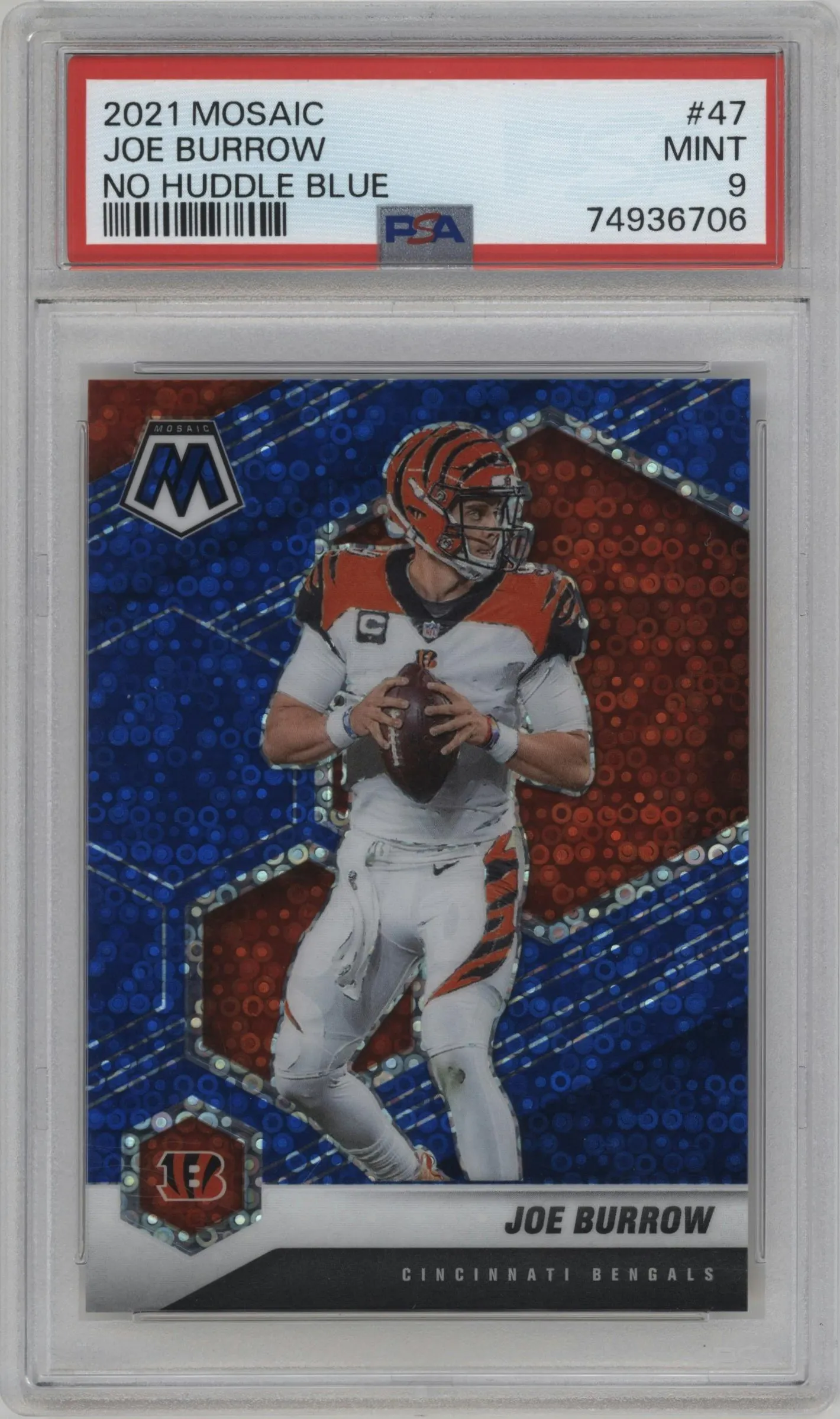 2021 Panini Mosaic Joe Burrow No Huddle Blue #47 PSA 9