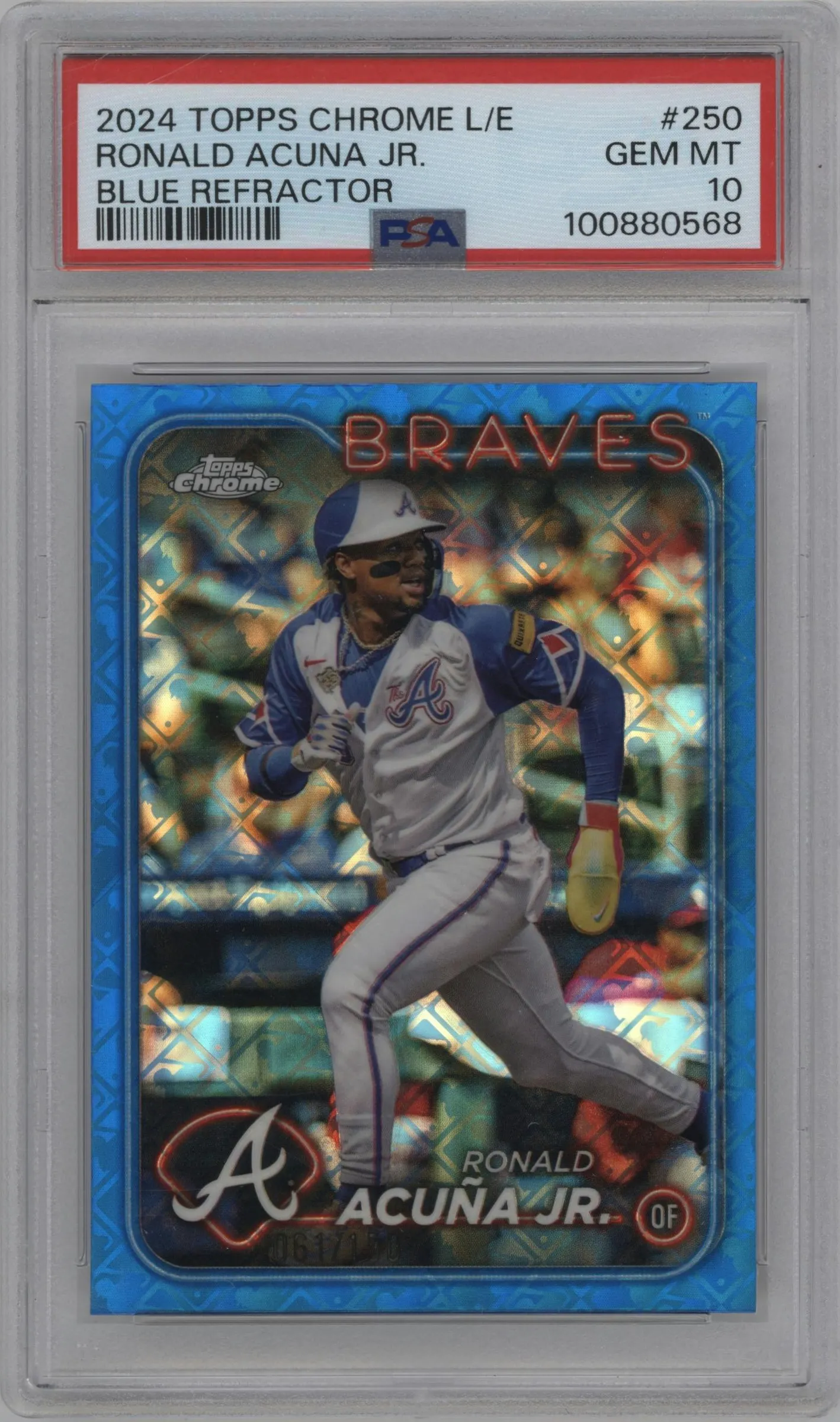 2024 Topps Chrome Logofractor Ronald Acuna Jr. Blue MLB Refractor #250 PSA 10