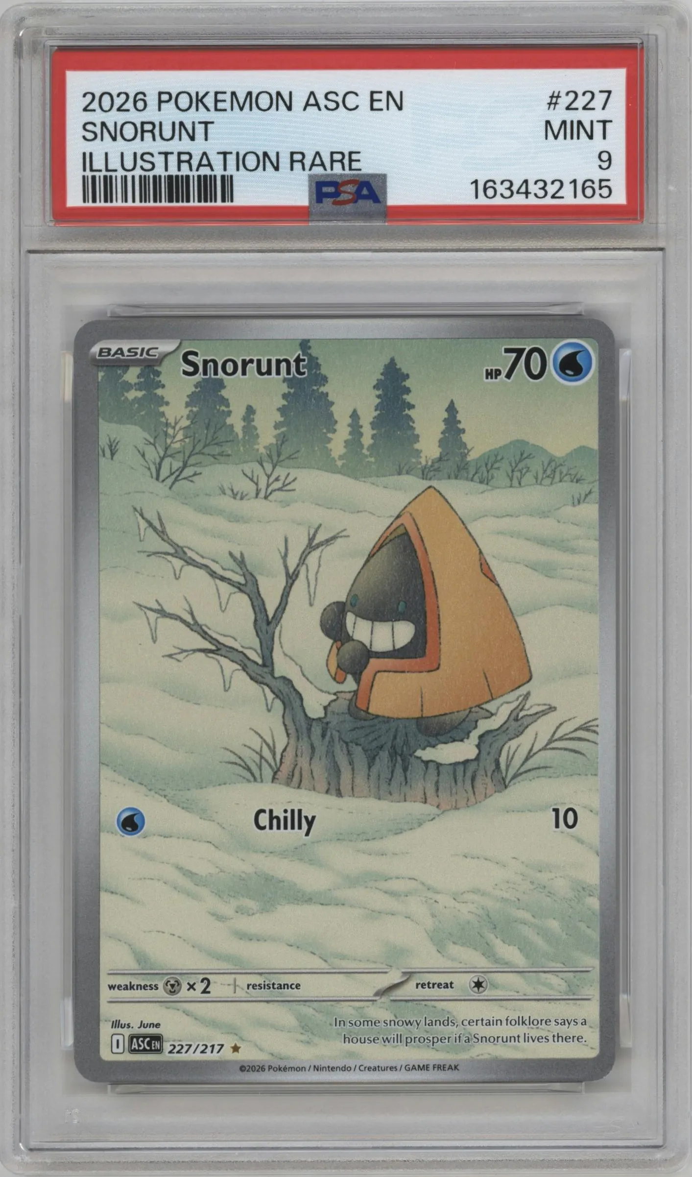 2026 Pokemon Mega Evolution Ascended Heroes Snorunt #227 PSA 9