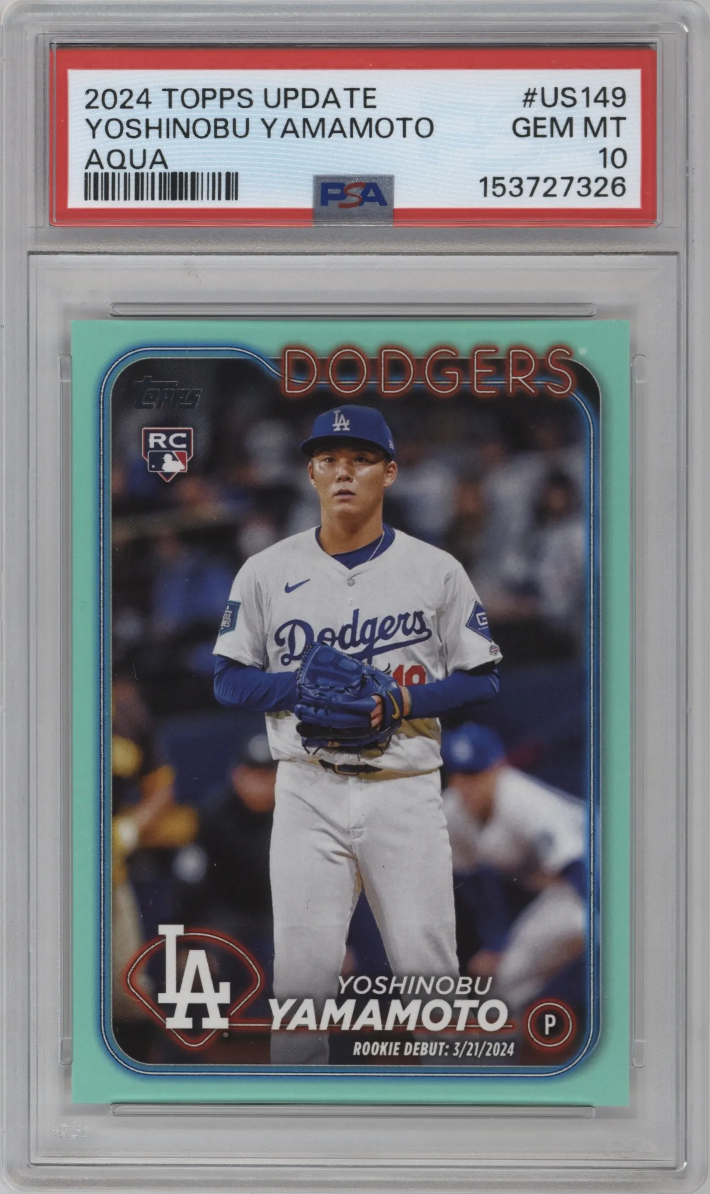 2024 Topps Update Yoshinobu Yamamoto Aqua #US149 PSA 10