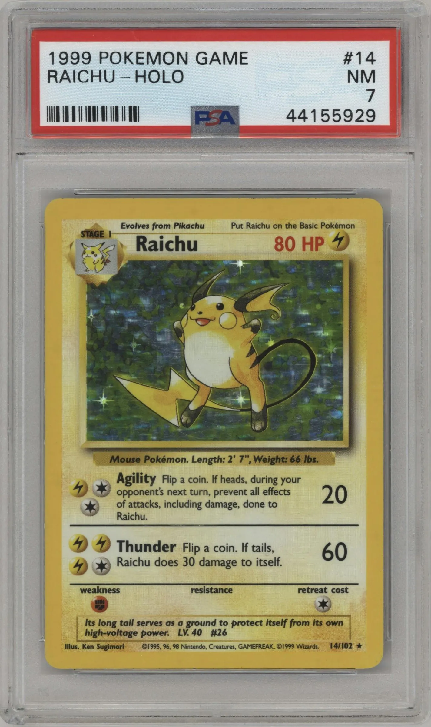 1999 Pokemon Base Set Raichu #14 PSA 7