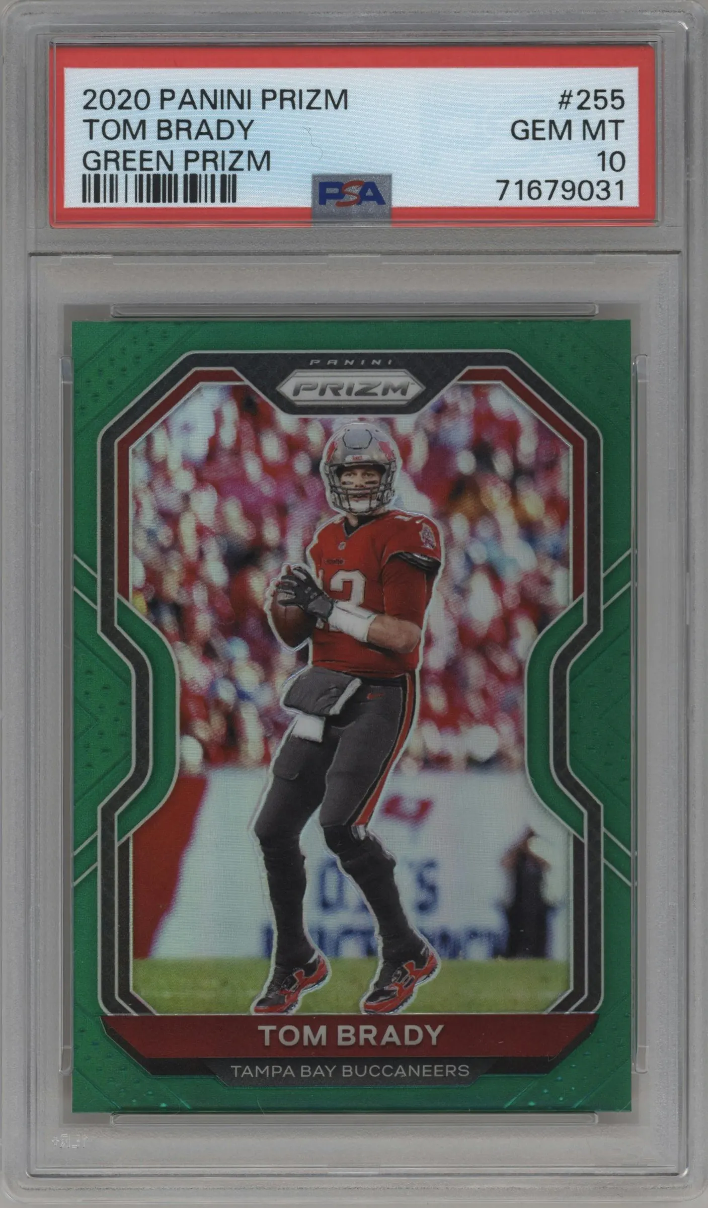2020 Panini Prizm Tom Brady Green Prizm #255 PSA 10