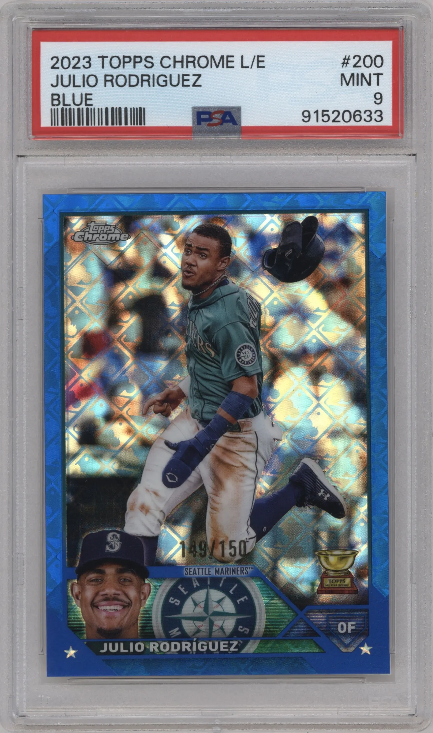 2023 Topps Chrome Logofractor Edition Julio Rodriguez Blue Refractor PSA 9