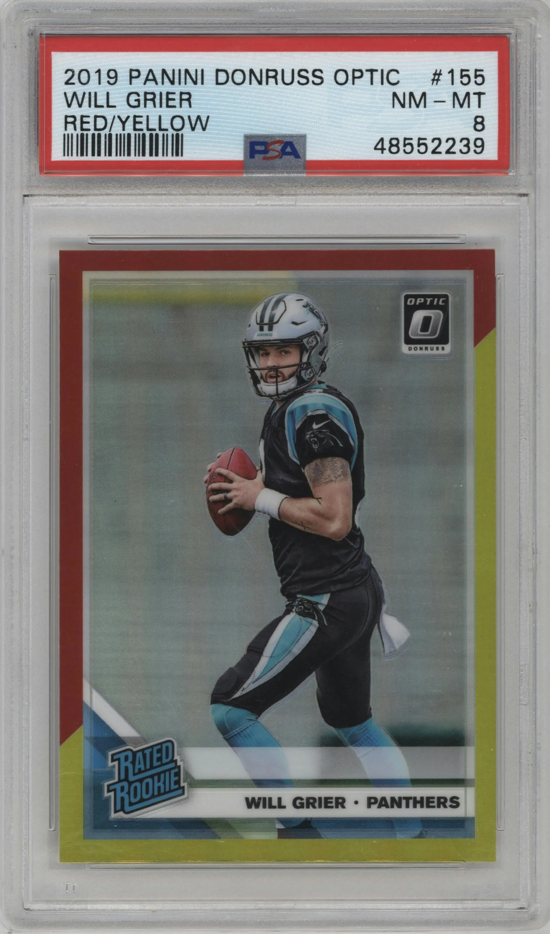 2019 Panini Donruss Optic Rated Rookie Will Grier Red/Yellow #155 PSA 8