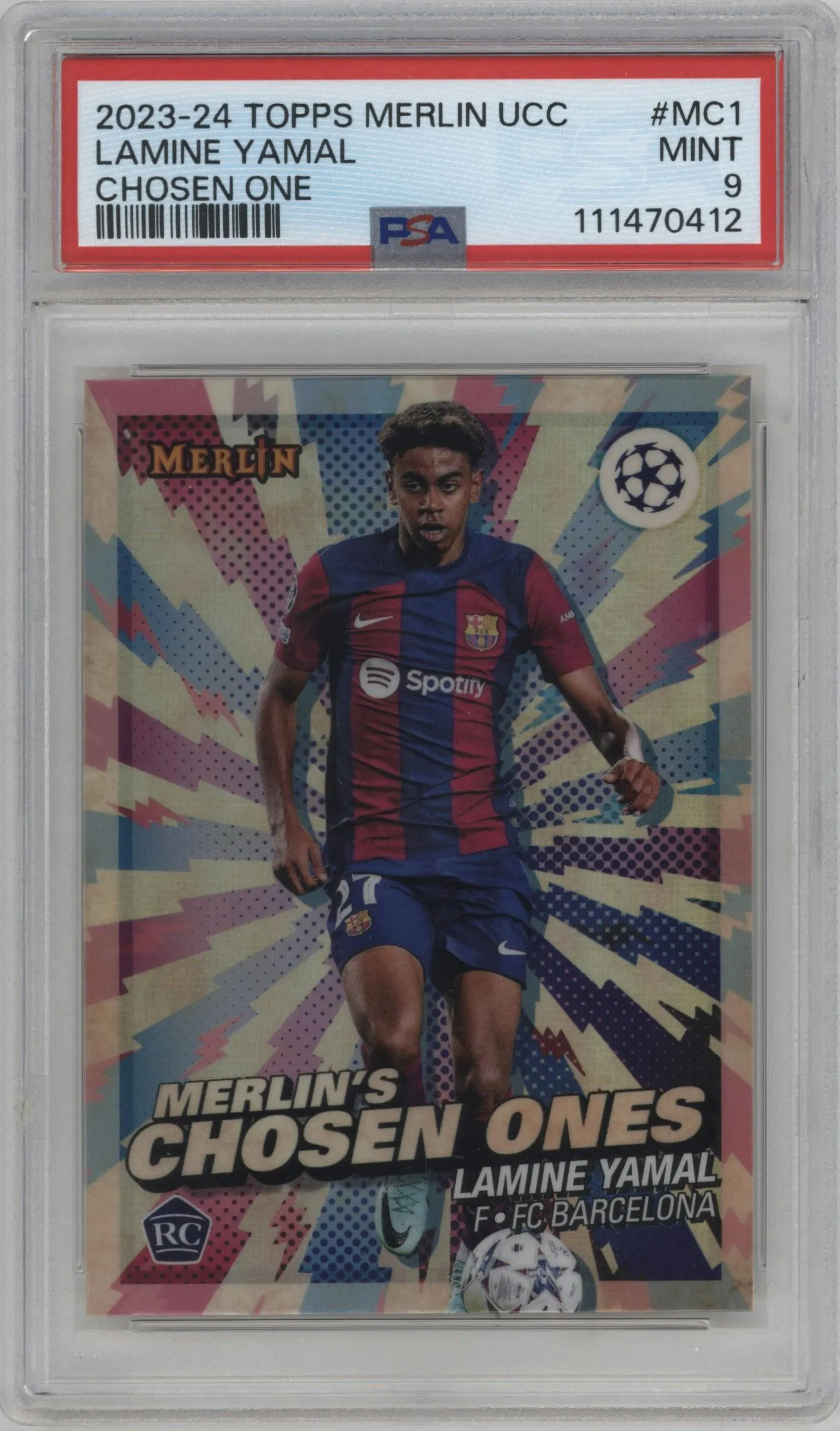 2023 Topps Merlin UEFA Club Competitions Merlin's Chosen One Lamine Yamal #MC-1 PSA 9