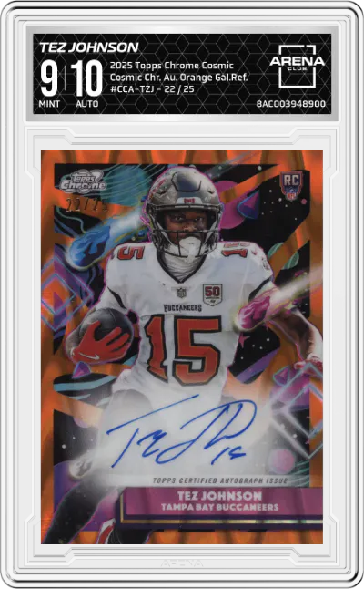 2025 Topps Chrome Cosmic Cosmic Chr. Au. Tez Johnson Orange Galactic Refractor #CCA-TZJ ARENA CLUB 9