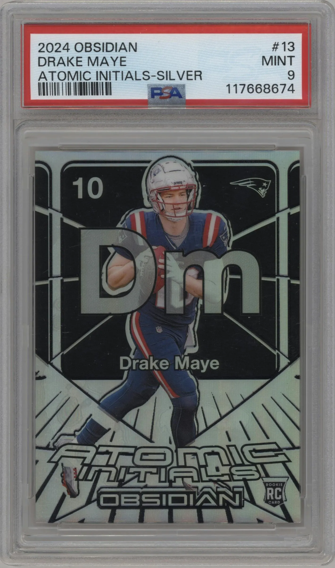 2024 Panini Obsidian Atomic Initials Drake Maye Silver PSA 9