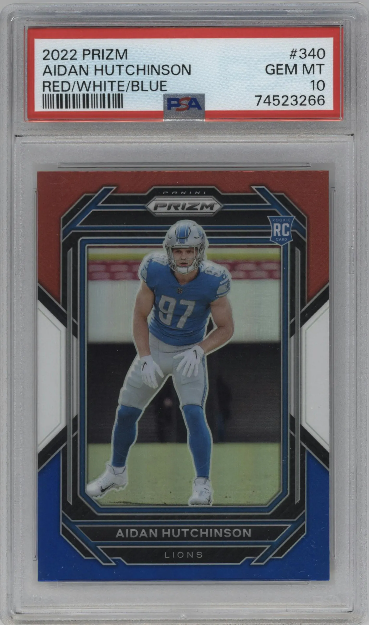 2022 Panini Prizm Aidan Hutchinson Red/White/Blue Prizm #340 PSA 10