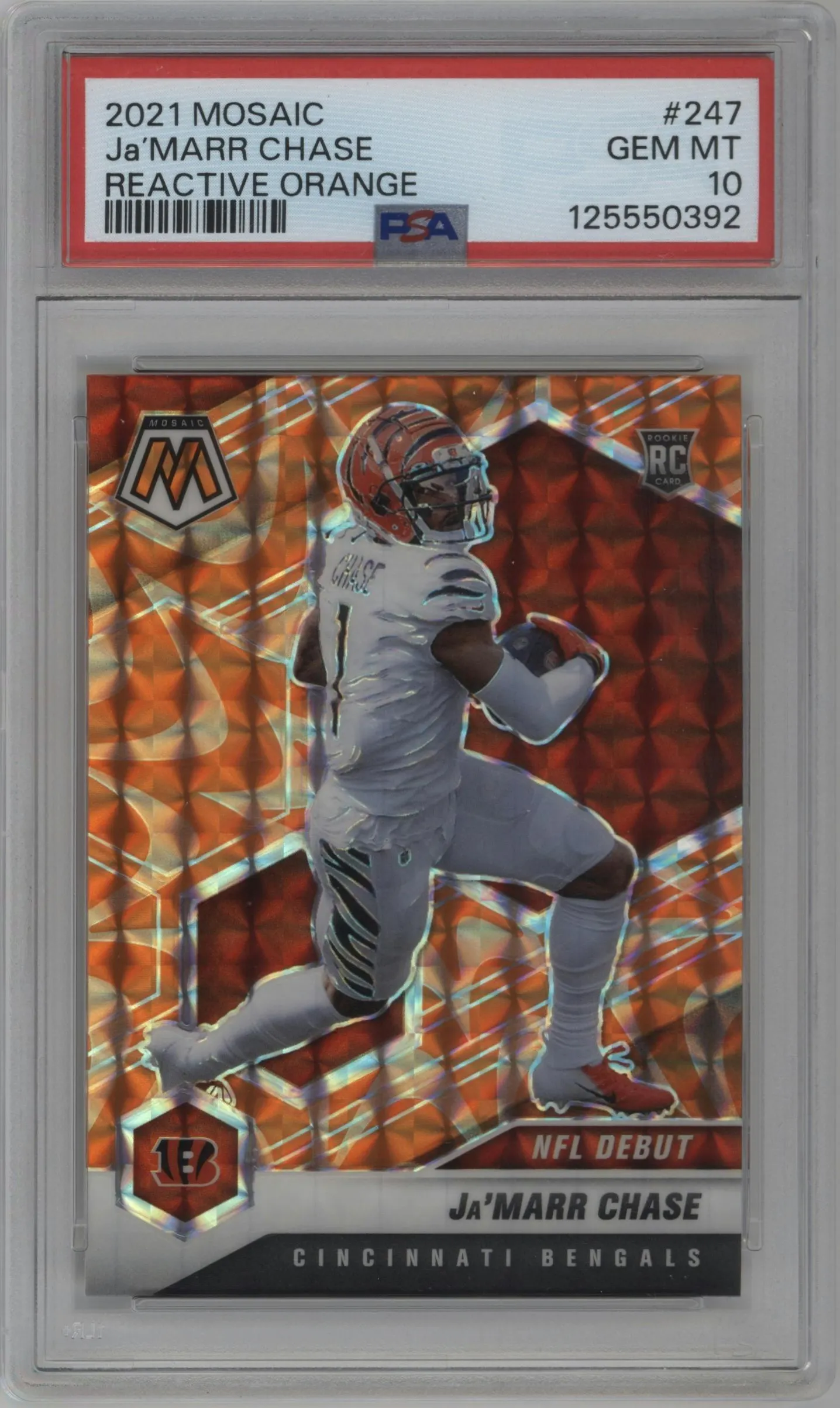 2021 Panini Mosaic Ja'Marr Chase Reactive Orange #247 PSA 10