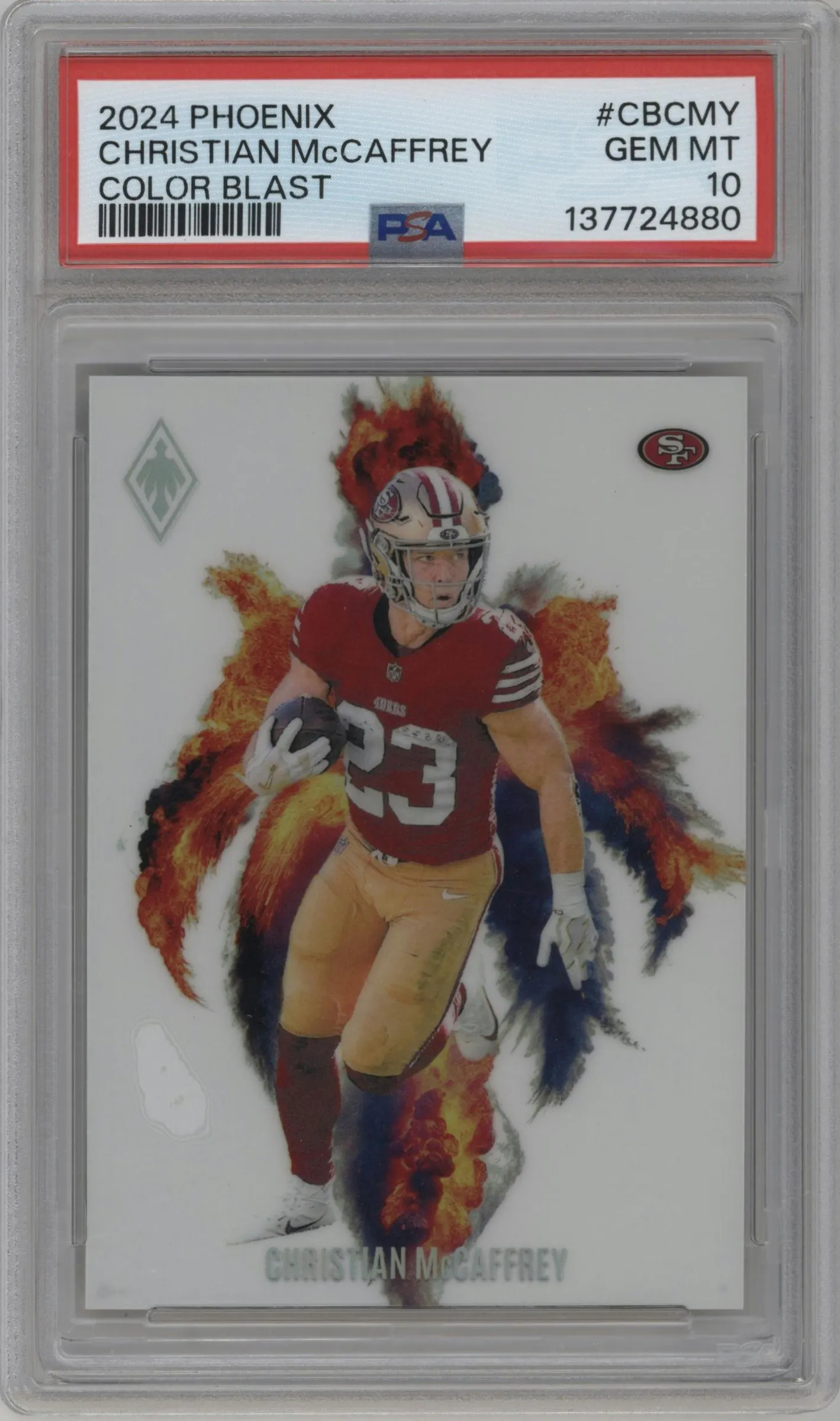 2024 Panini Phoenix Color Blast Christian McCaffrey #CB-CMY PSA 10