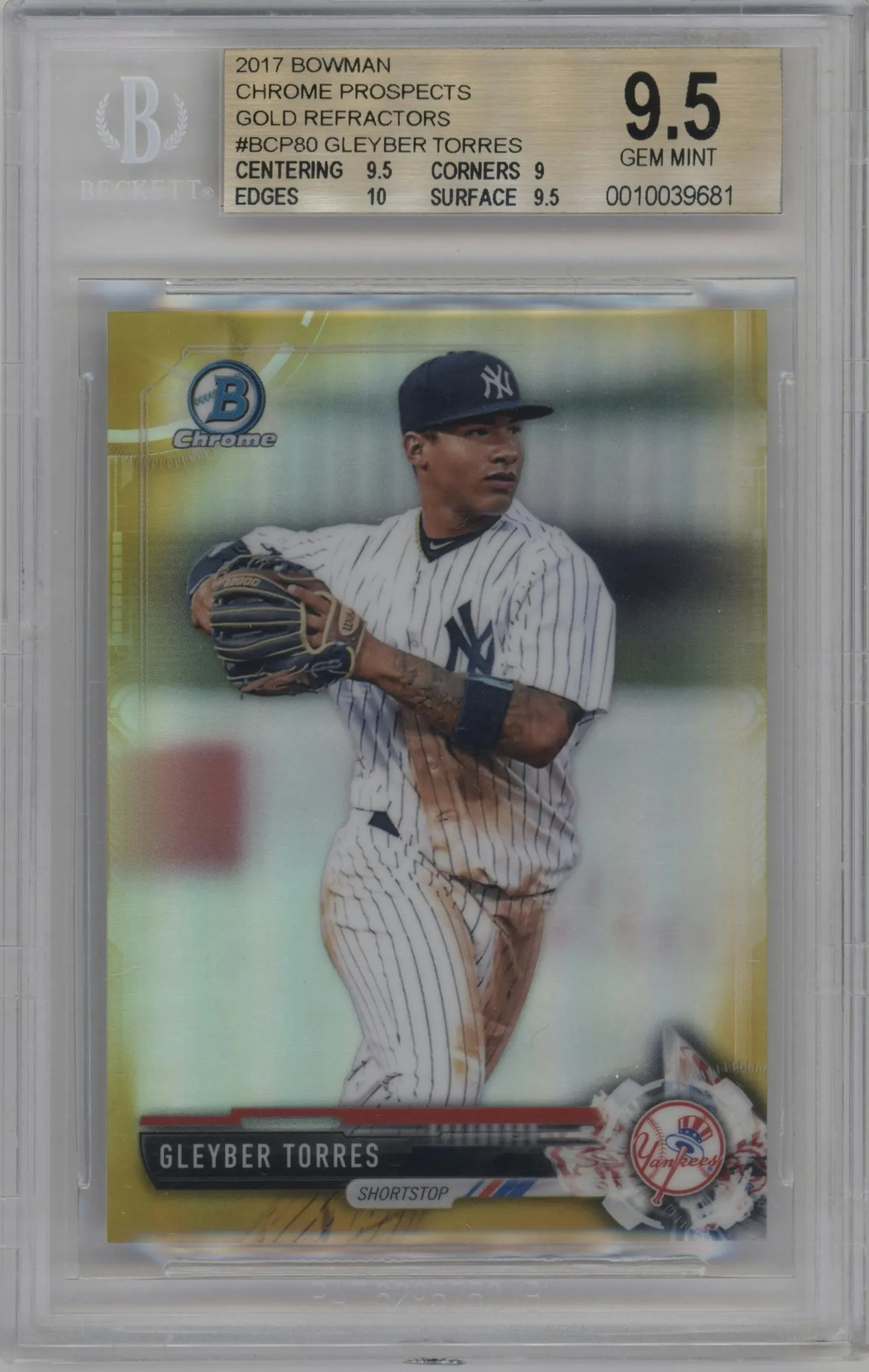 2017 Bowman Chr.Pros. Gleyber Torres Gold Refractor #BCP80 BGS 9.5