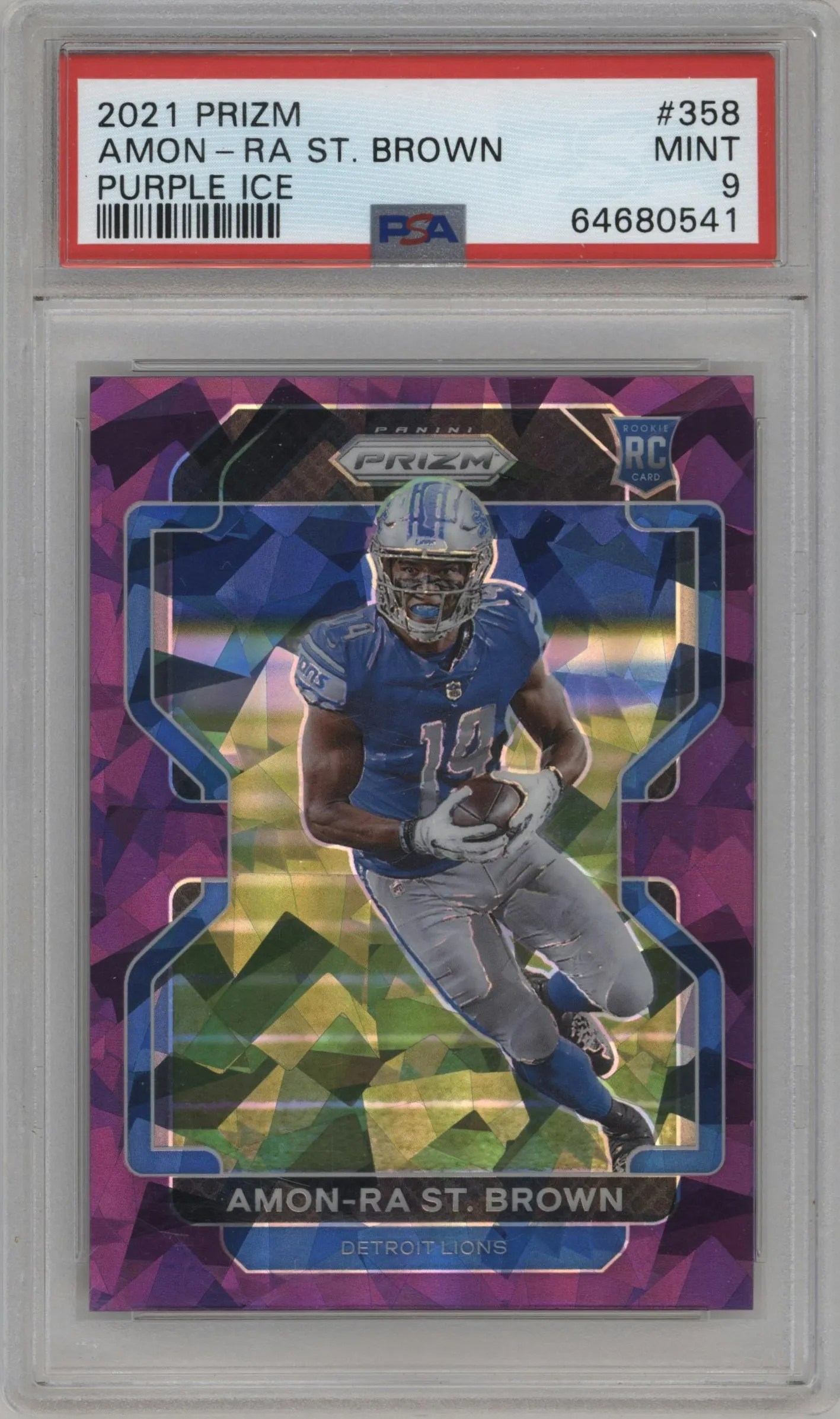 2021 Panini Prizm Amon-Ra St. Brown Purple Ice PSA 9