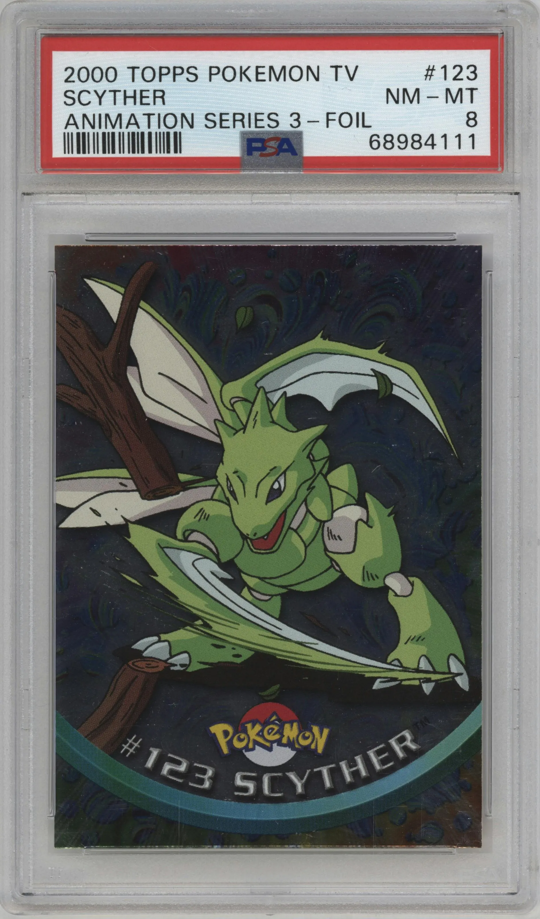 2000 Pokemon Topps TV S3 Scyther Foil #123 PSA 8