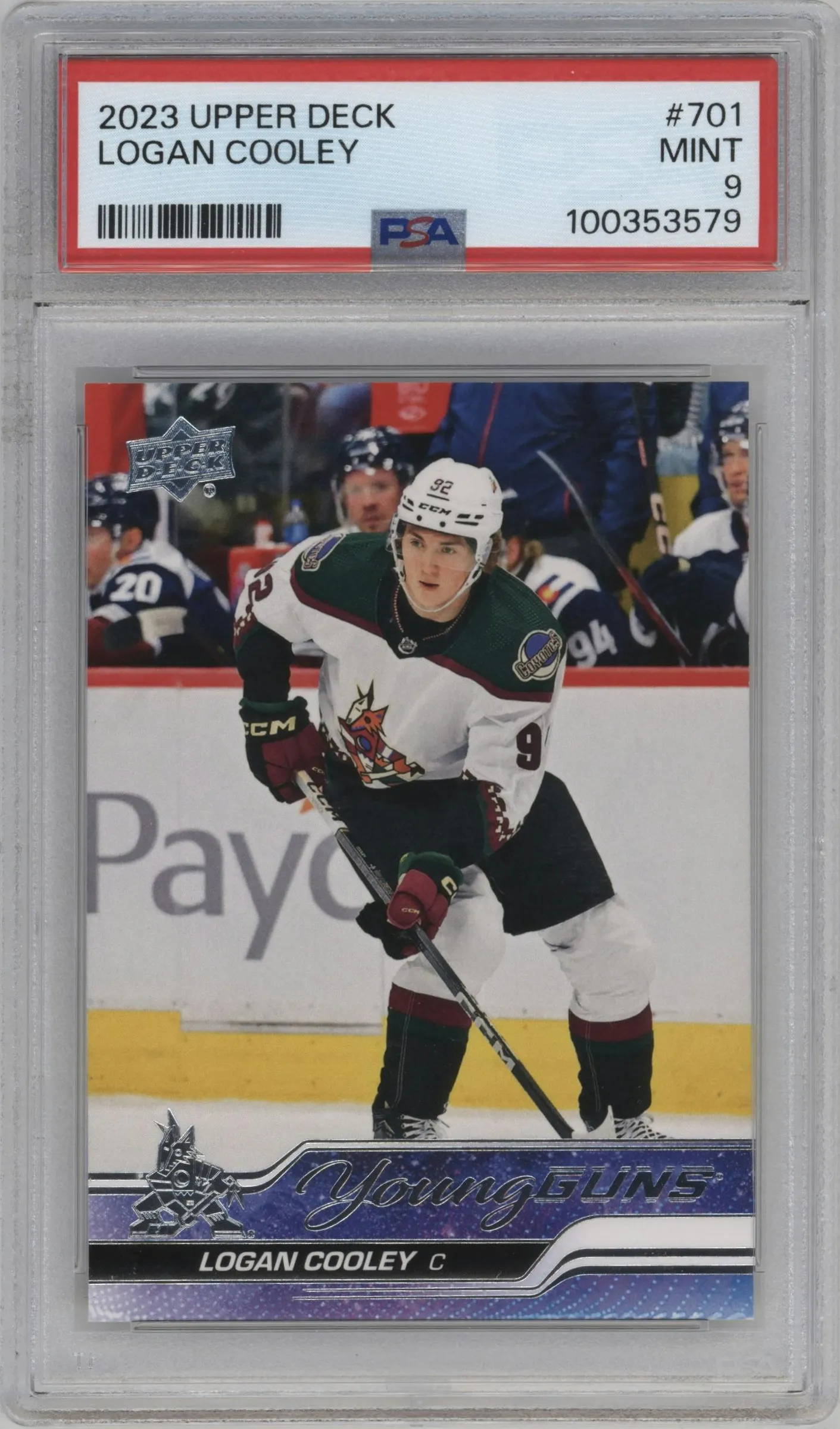 2023 Upper Deck Extended Series Young Guns Logan Cooley #701 PSA 9