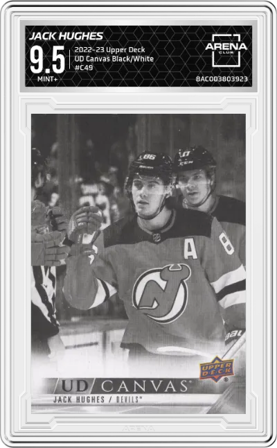 2022 Upper Deck UD Canvas Jack Hughes Black/White #C49 ARENA CLUB 9.5