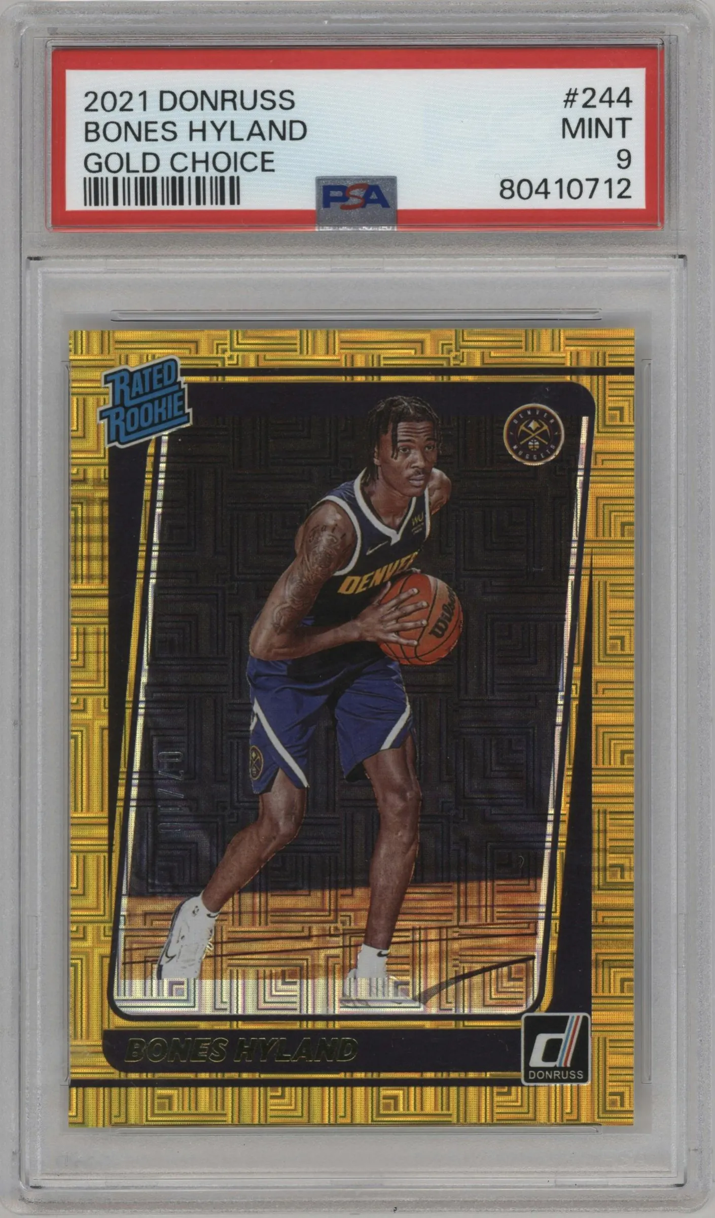 2021 Panini Donruss Rated Rookie Bones Hyland Choice Gold #244 PSA 9