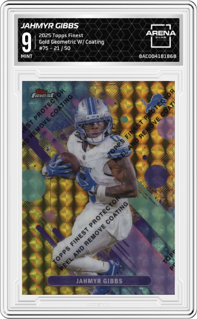 2025 Topps Finest Jahmyr Gibbs Gold Geometric W/ Coating #75 ARENA CLUB 9