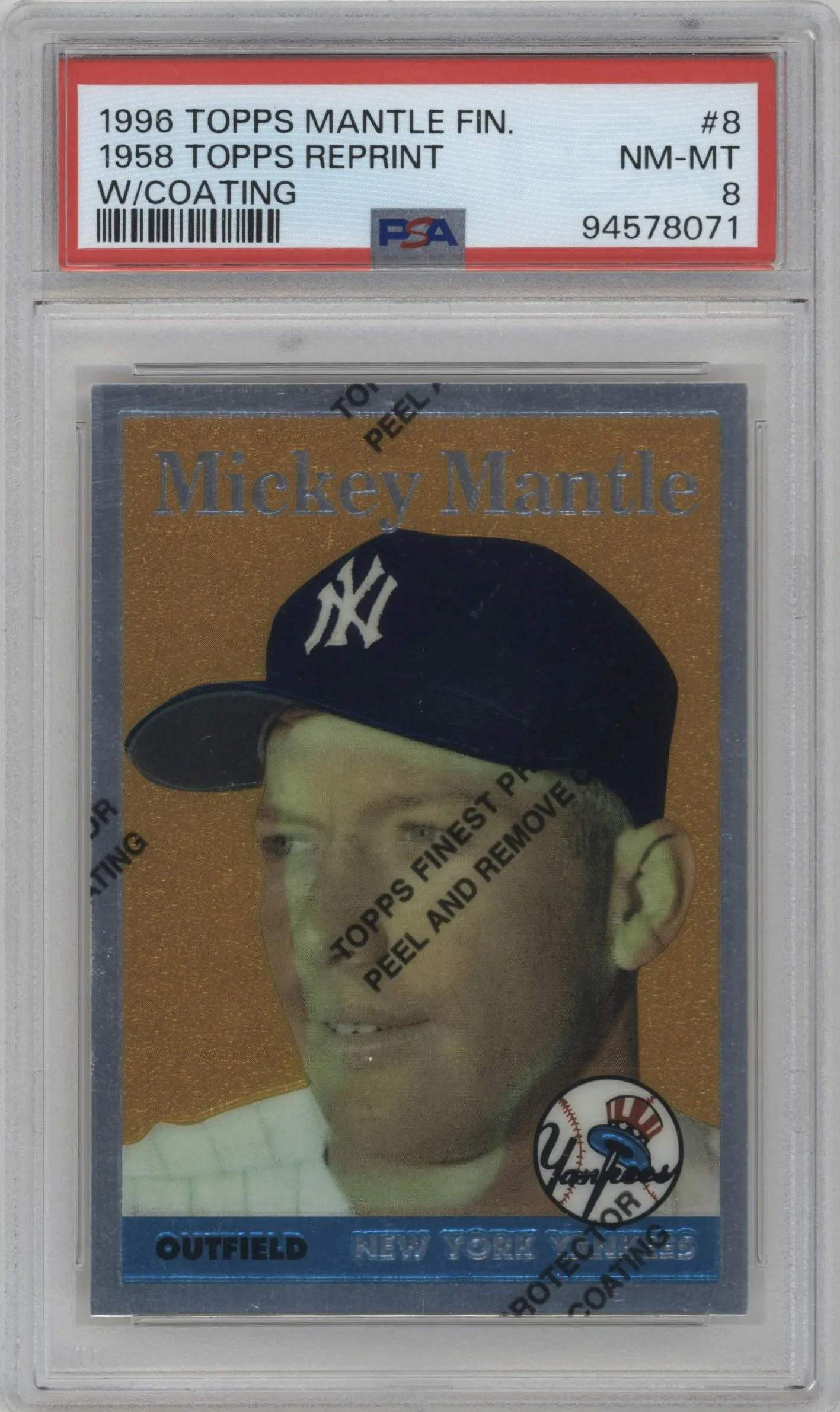 1996 Topps Mickey Mantle RP Mickey Mantle W/ Coating #8 PSA 8