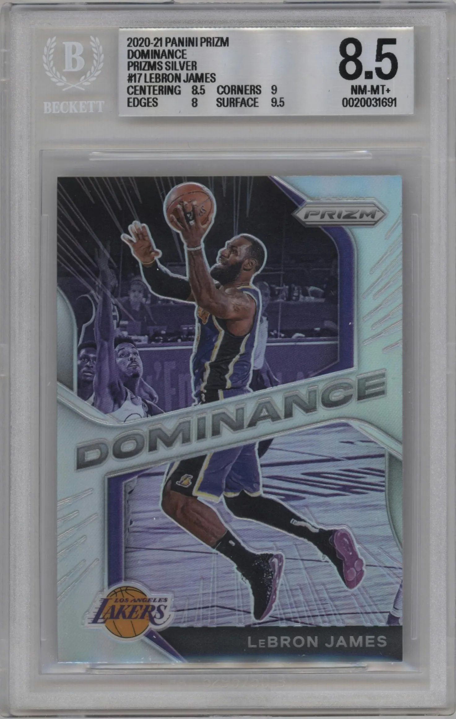 2020 Panini Prizm Dominance LeBron James Silver Prizm #17 BGS 8.5