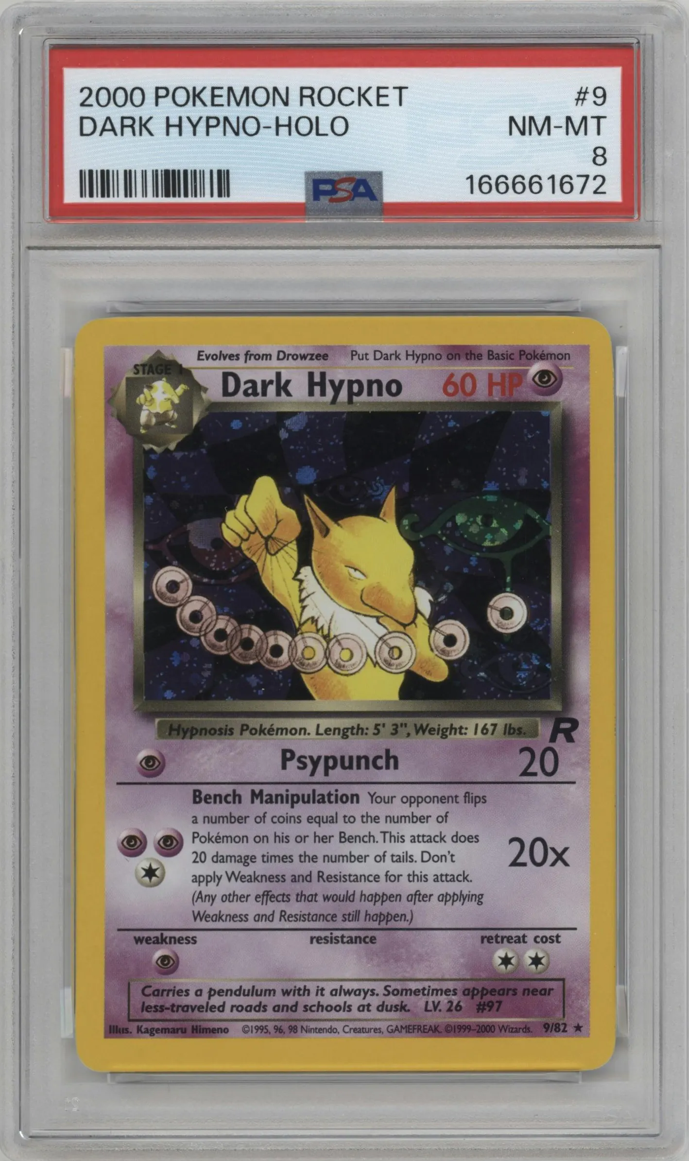 2000 Pokemon Team Rocket Dark Hypno #9 PSA 8