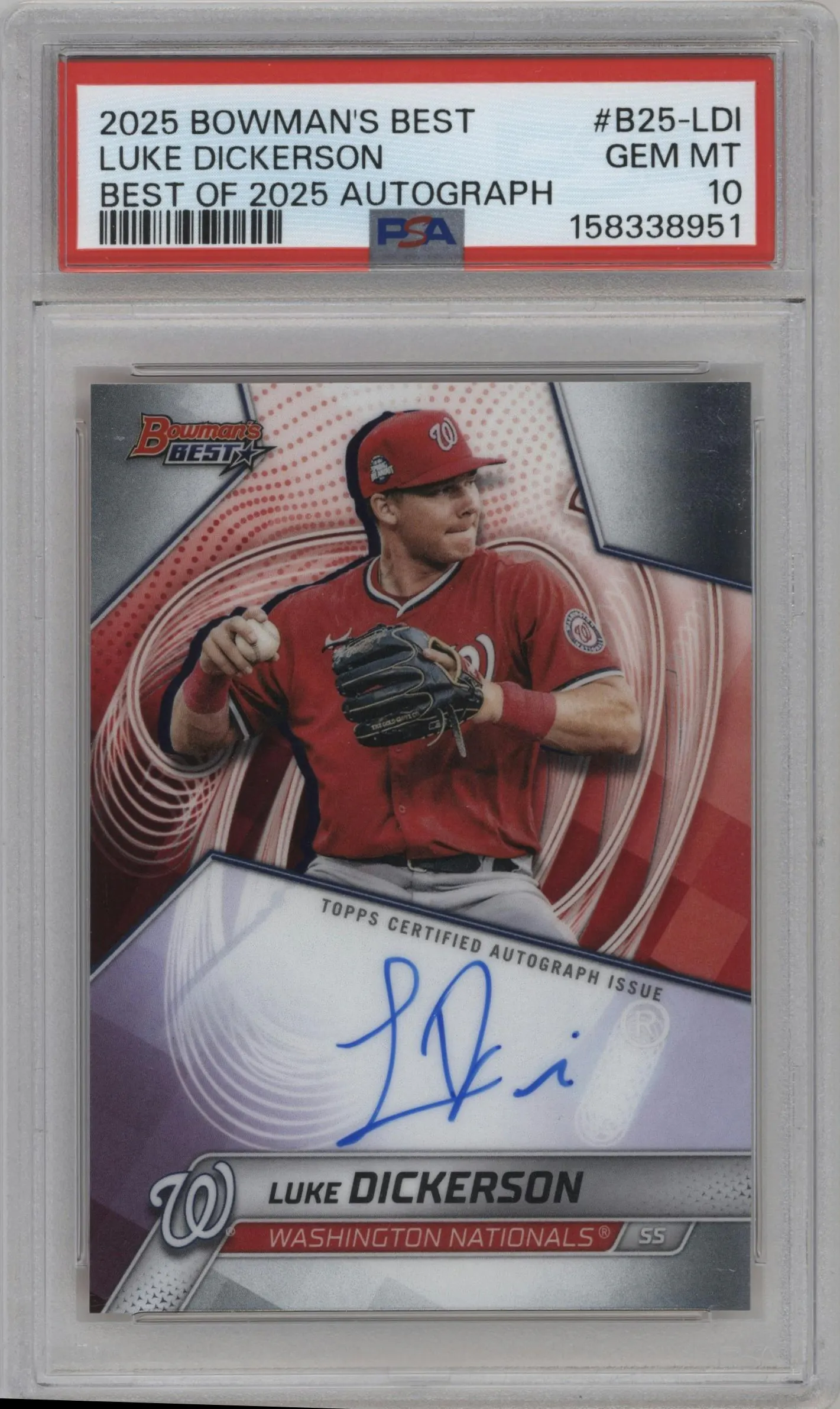 2025 Bowman's Best Best of '25 Auto Luke Dickerson #B25-LDI PSA 10