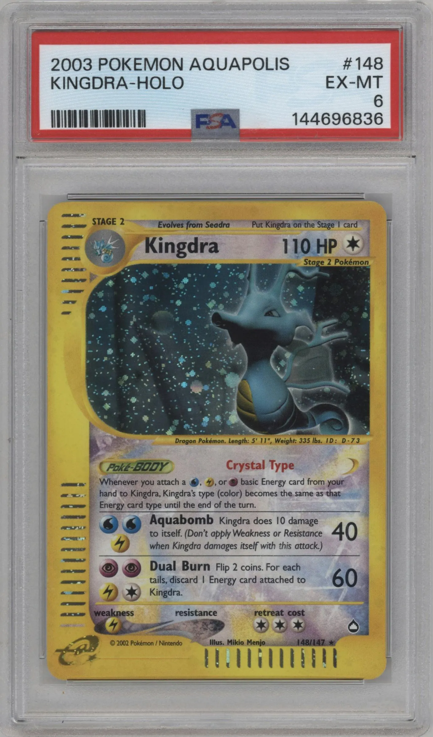 2003 Pokemon E-CARD Aquapolis Kingdra #148 PSA 6