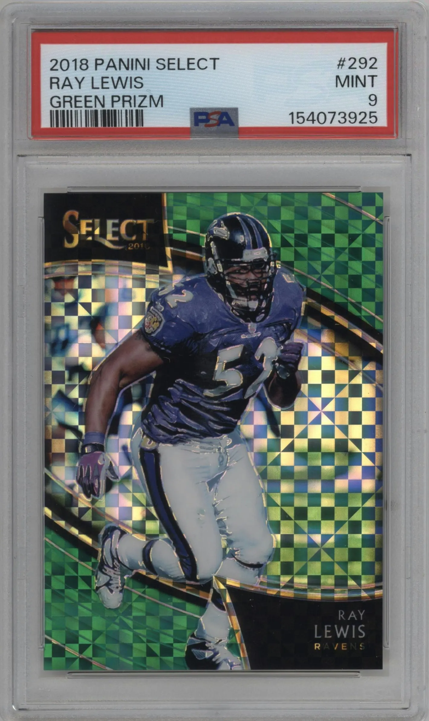 2018 Panini Select Field Lvl. Ray Lewis Green PSA 9