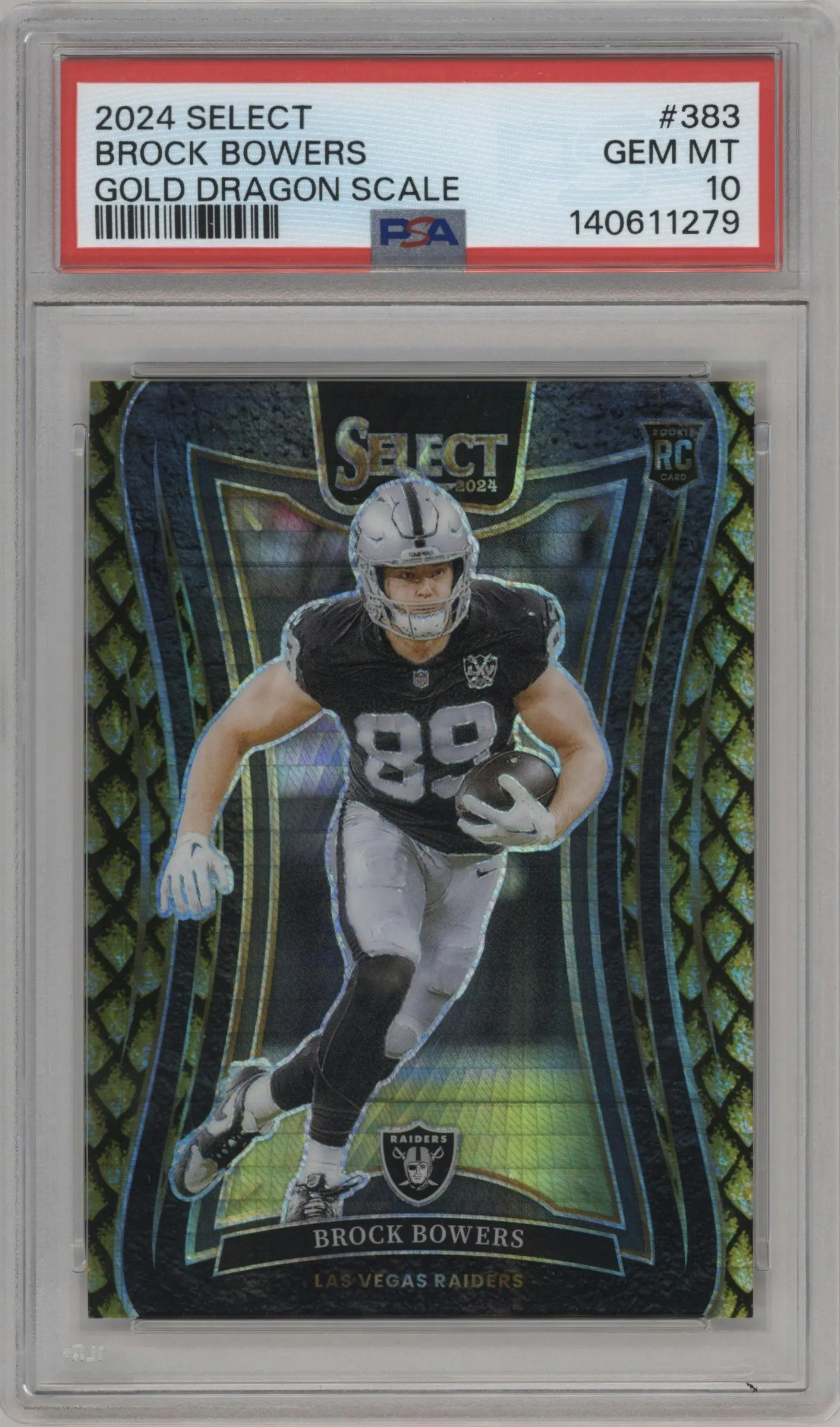 2024 Panini Select Suite Lvl. Brock Bowers Gold Dragon Scale #383 PSA 10