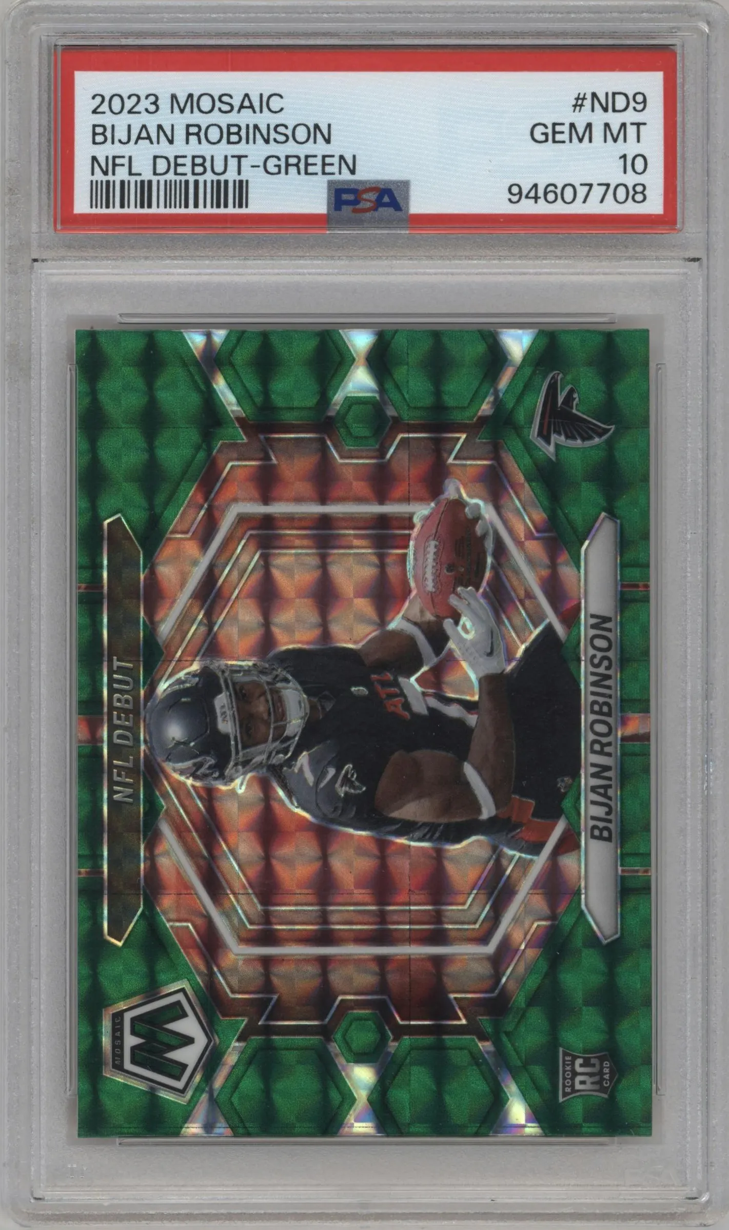 2023 Panini Mosaic NFL Debut Bijan Robinson Green Mosaic #ND-9 PSA 10