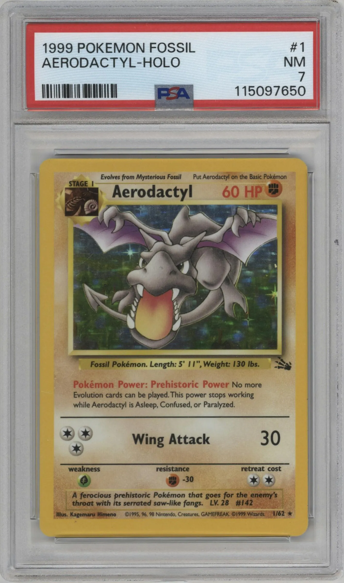 1999 Pokemon Fossil Aerodactyl #1 PSA 7