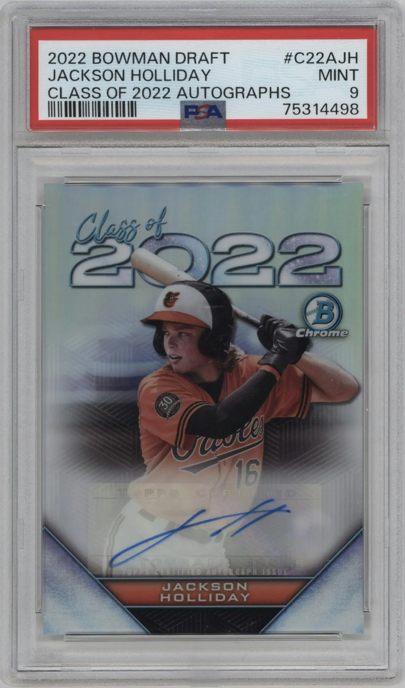 2022 Bowman Draft Class of 2022 Auto Jackson Holliday #C22A-JH PSA 9
