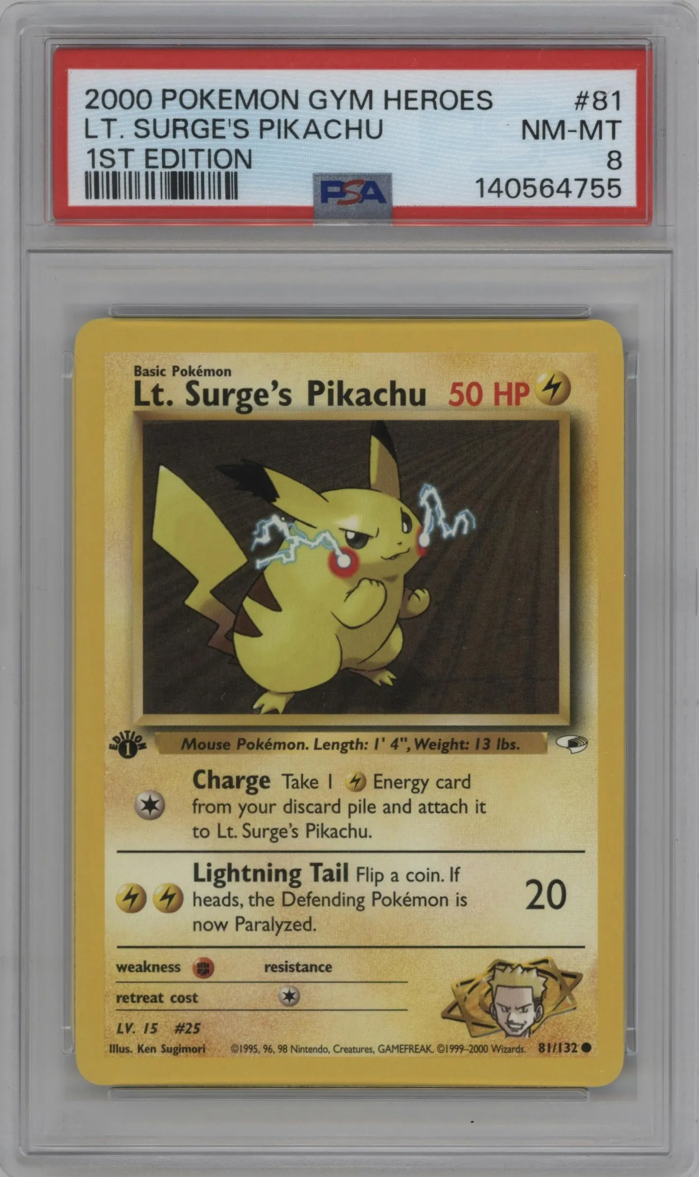 2000 Pokemon GH Gym Heroes Lt. Surge's Pikachu #81 PSA 8